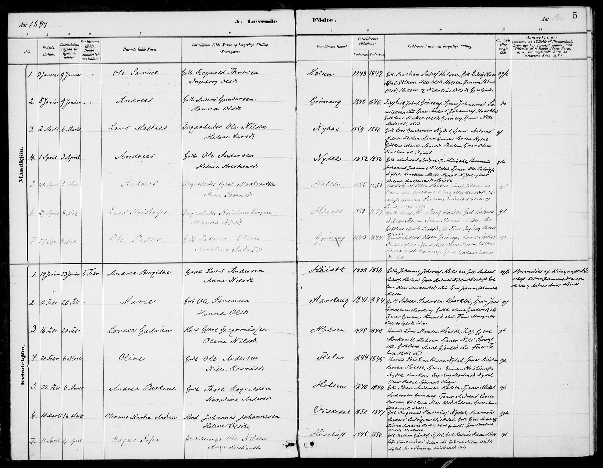 Førde sokneprestembete, SAB/A-79901/H/Haa/Haac/L0001: Parish register (official) no. C  1, 1881-1920, p. 5