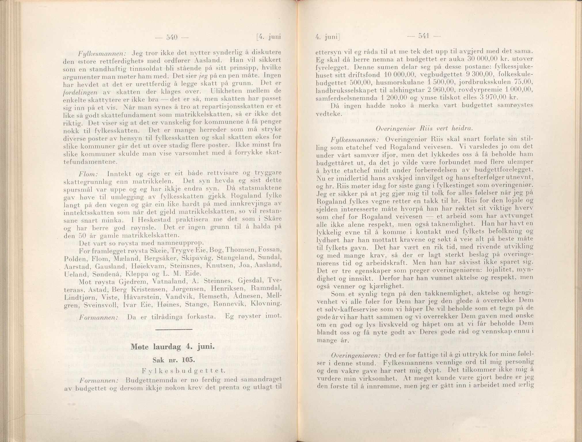 Rogaland fylkeskommune - Fylkesrådmannen , IKAR/A-900/A/Aa/Aaa/L0057: Møtebok , 1938, p. 540-541