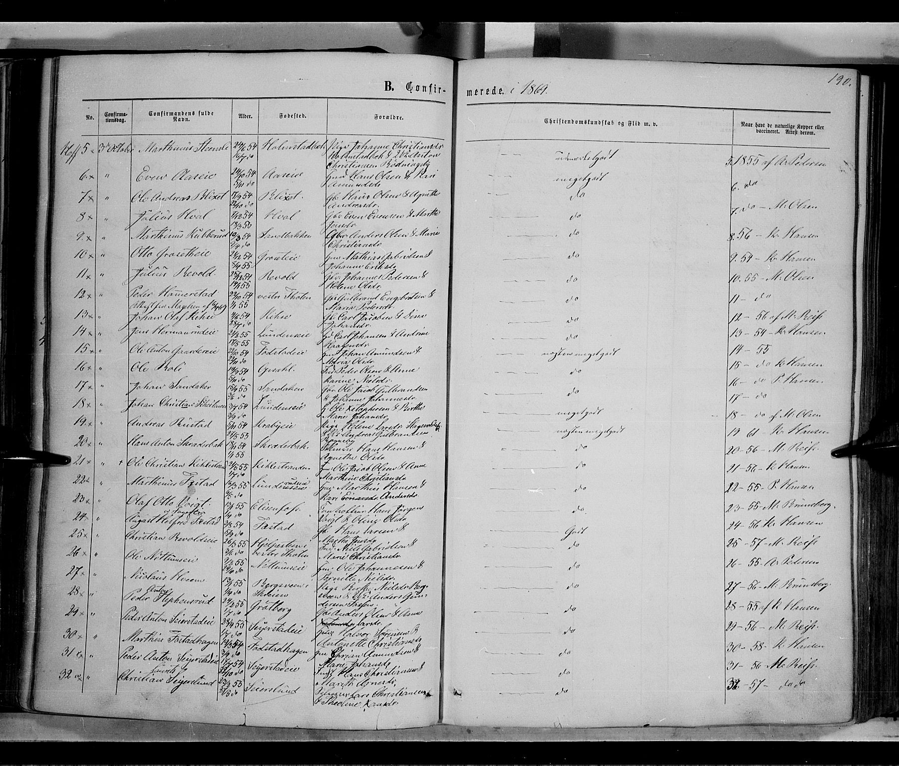 Østre Toten prestekontor, SAH/PREST-104/H/Ha/Haa/L0005: Parish register (official) no. 5, 1866-1877, p. 190