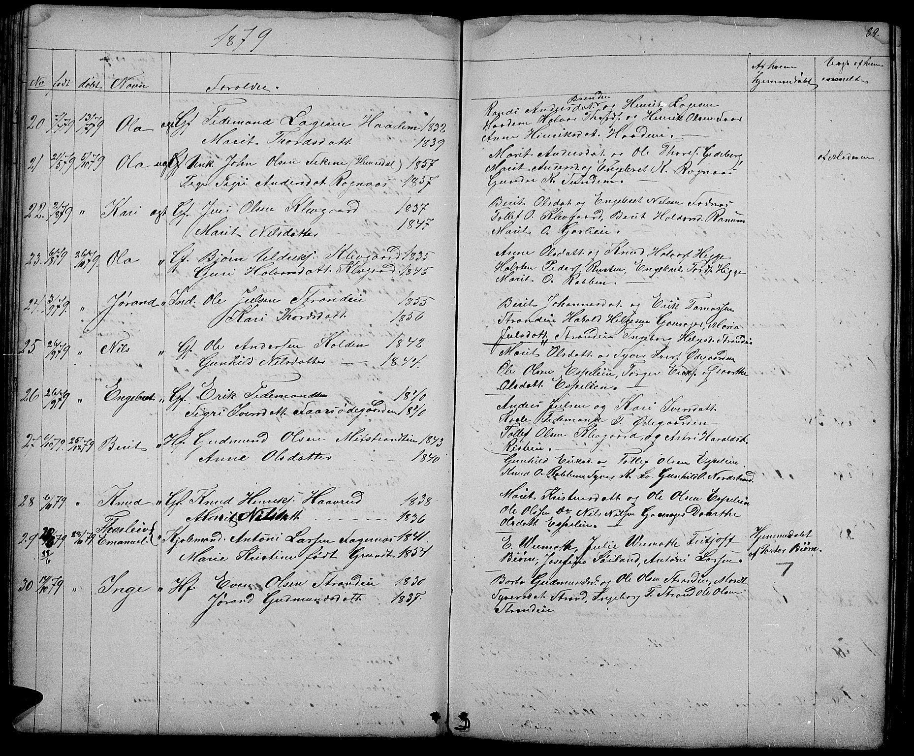 Nord-Aurdal prestekontor, SAH/PREST-132/H/Ha/Hab/L0003: Parish register (copy) no. 3, 1842-1882, p. 89