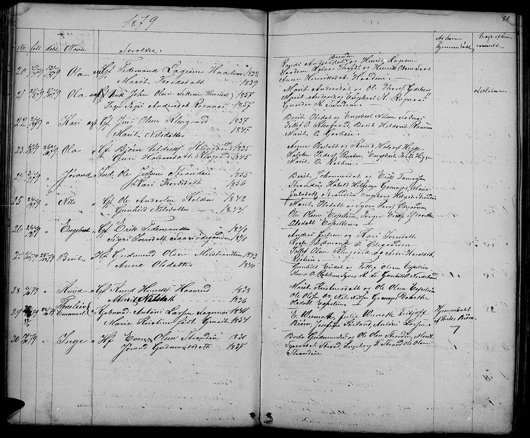 Nord-Aurdal prestekontor, AV/SAH-PREST-132/H/Ha/Hab/L0003: Parish register (copy) no. 3, 1842-1882, p. 89