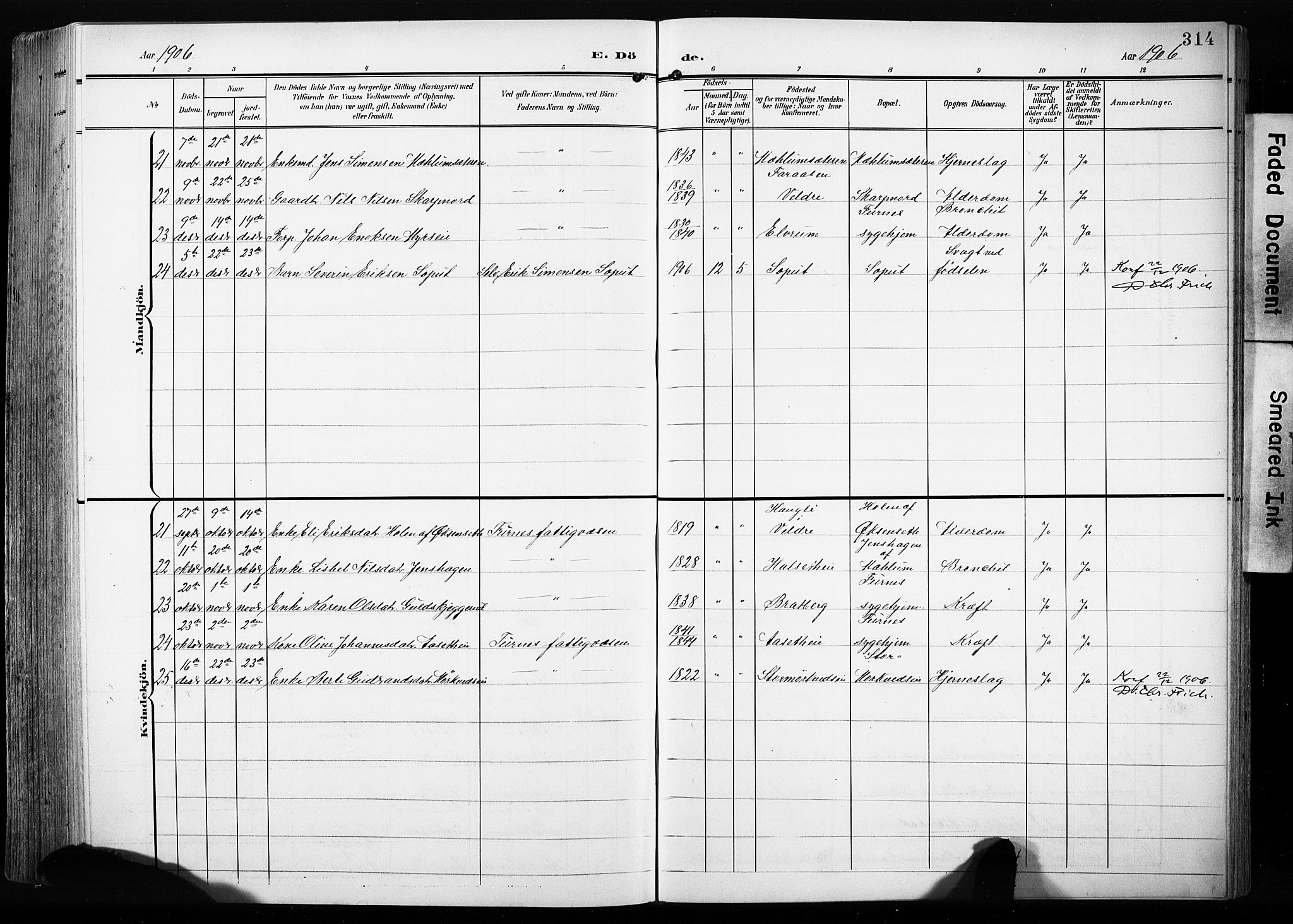 Furnes prestekontor, SAH/PREST-012/L/La/L0001: Parish register (copy) no. 1, 1904-1933, p. 314