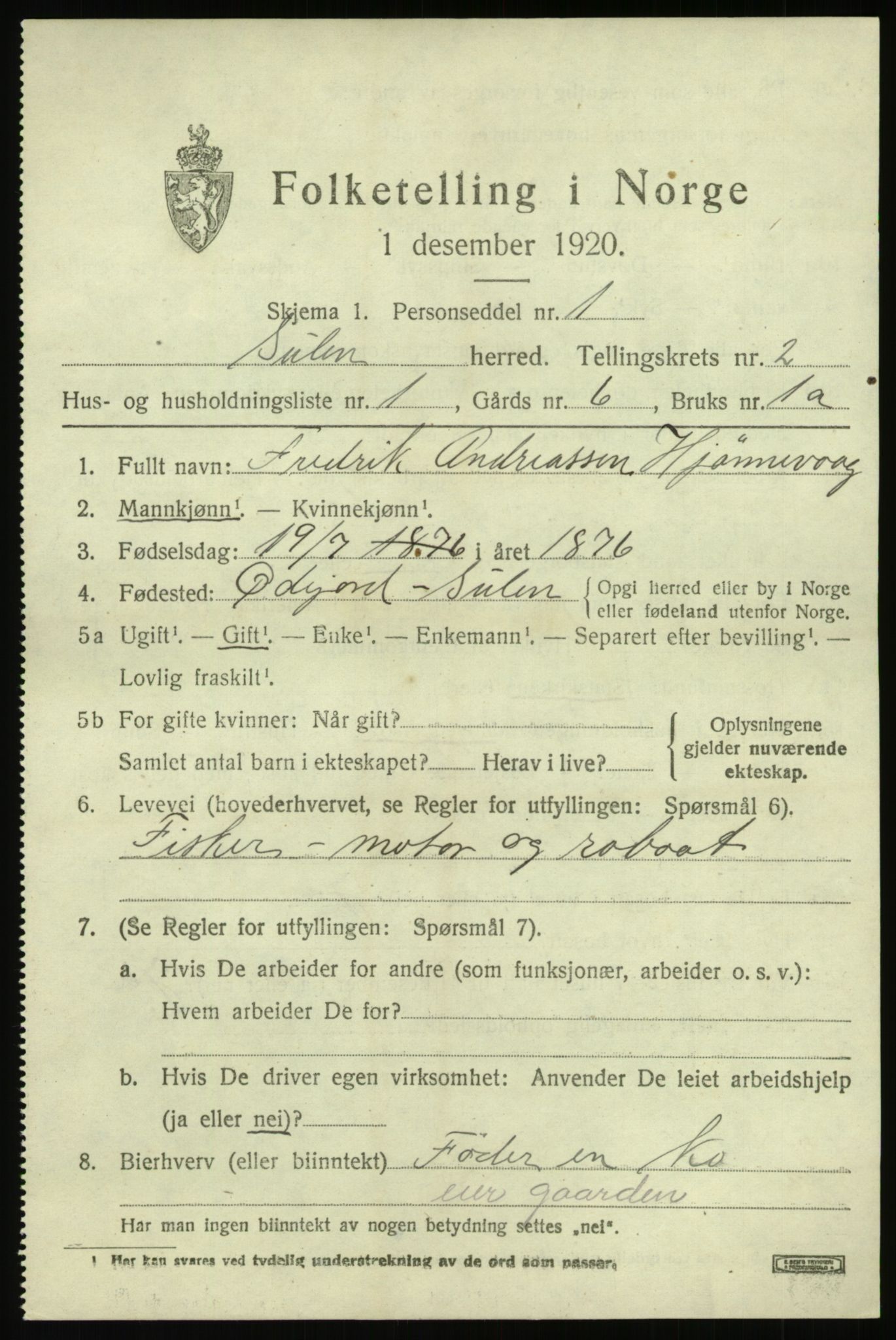 SAB, 1920 census for Solund, 1920, p. 1118