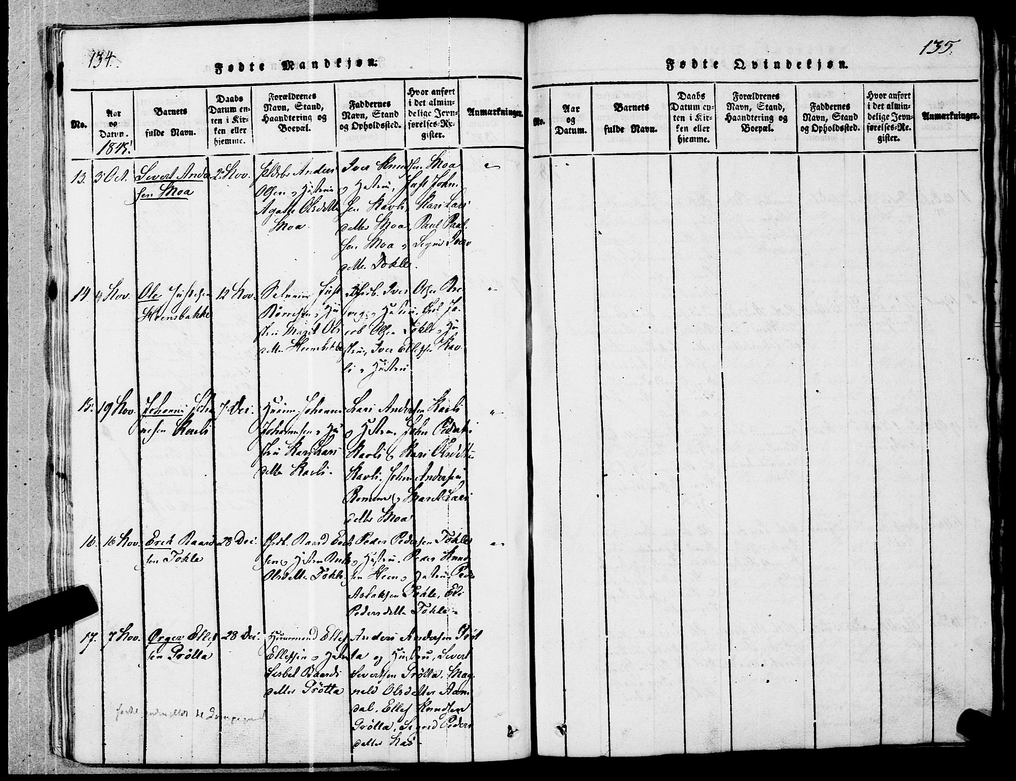 Ministerialprotokoller, klokkerbøker og fødselsregistre - Møre og Romsdal, AV/SAT-A-1454/545/L0585: Parish register (official) no. 545A01, 1818-1853, p. 134-135
