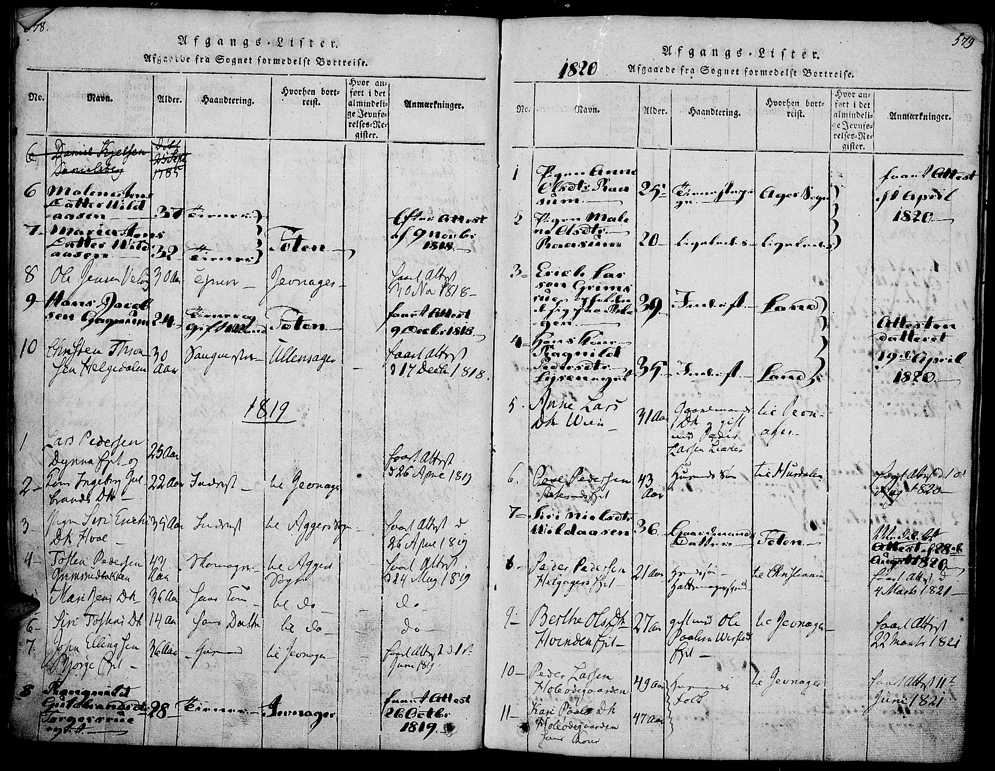 Gran prestekontor, SAH/PREST-112/H/Ha/Haa/L0009: Parish register (official) no. 9, 1815-1824, p. 578-579