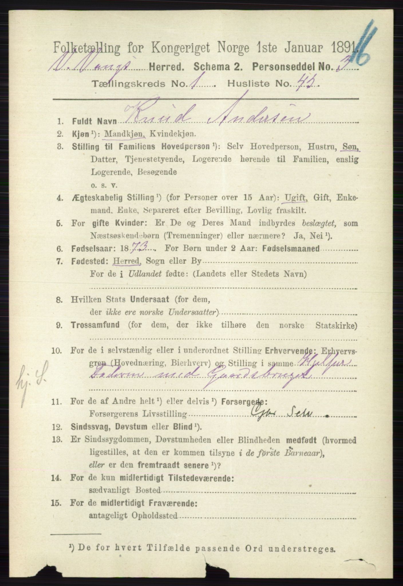 RA, 1891 census for 0545 Vang, 1891, p. 341