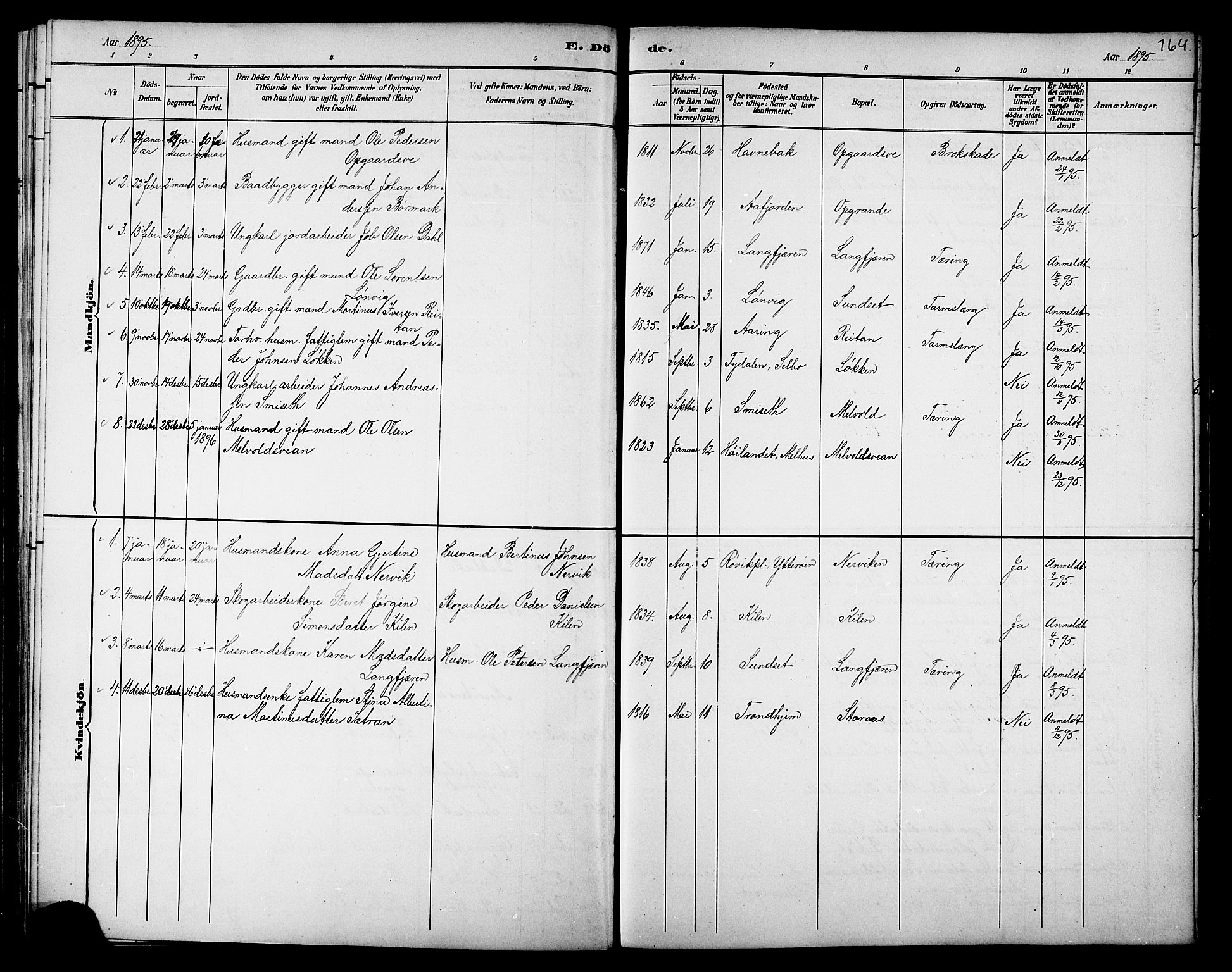 Ministerialprotokoller, klokkerbøker og fødselsregistre - Nord-Trøndelag, AV/SAT-A-1458/733/L0327: Parish register (copy) no. 733C02, 1888-1918, p. 164