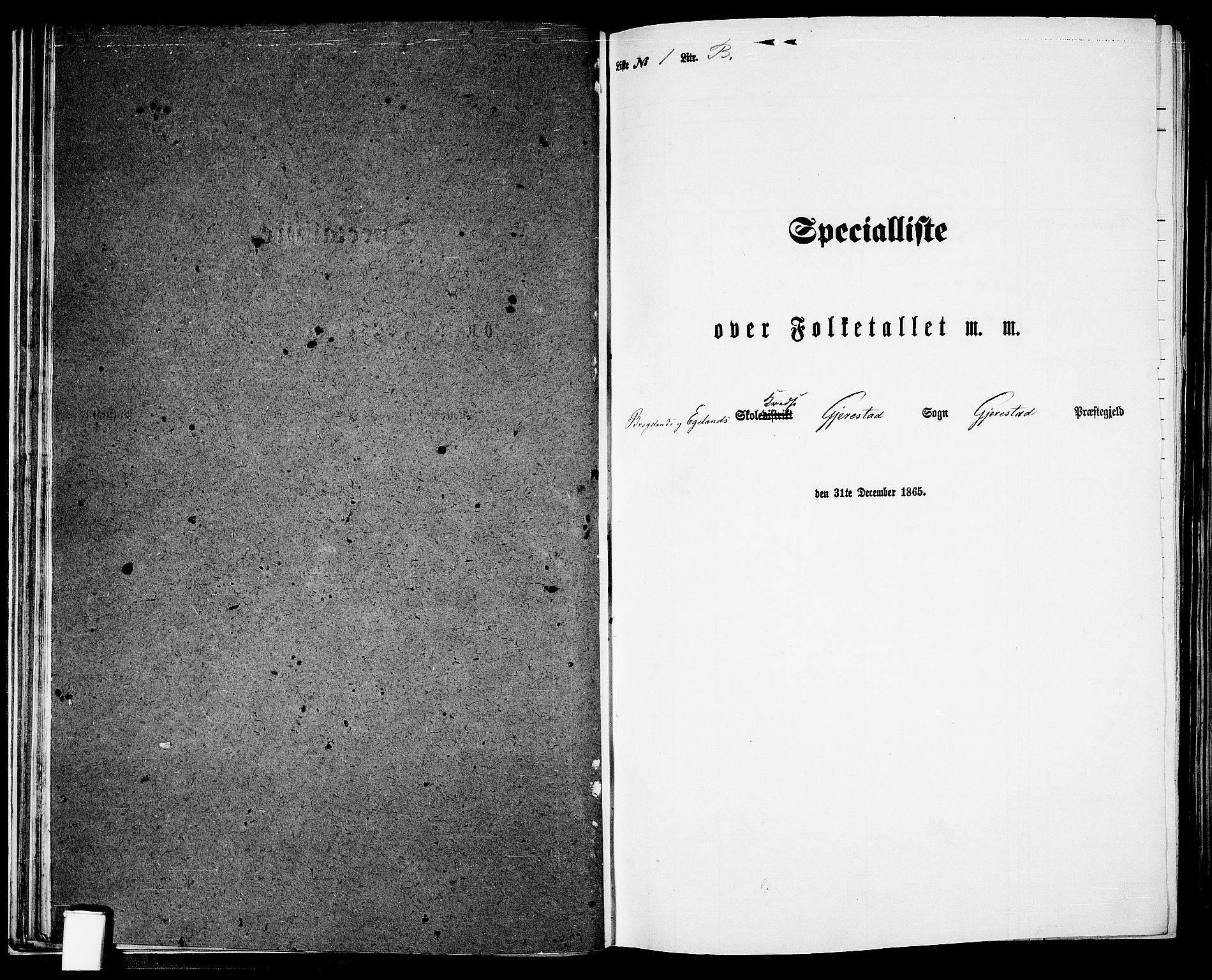 RA, 1865 census for Gjerstad, 1865, p. 27