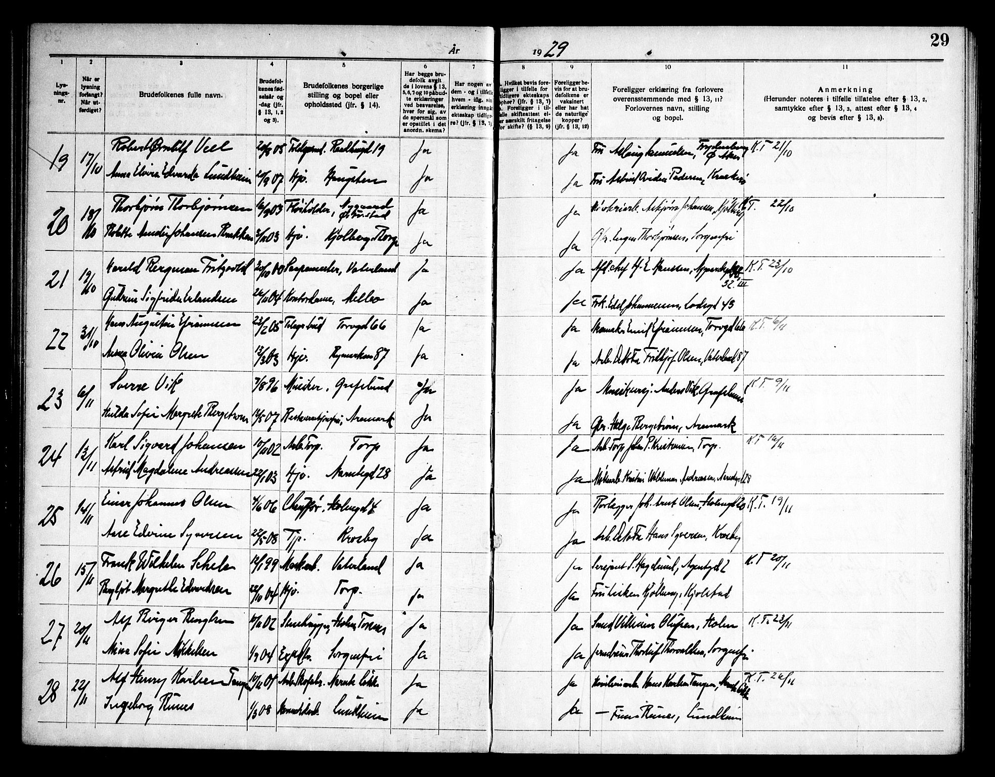 Østre Fredrikstad prestekontor Kirkebøker, AV/SAO-A-10907/H/Ha/L0001: Banns register no. 1, 1919-1951, p. 29