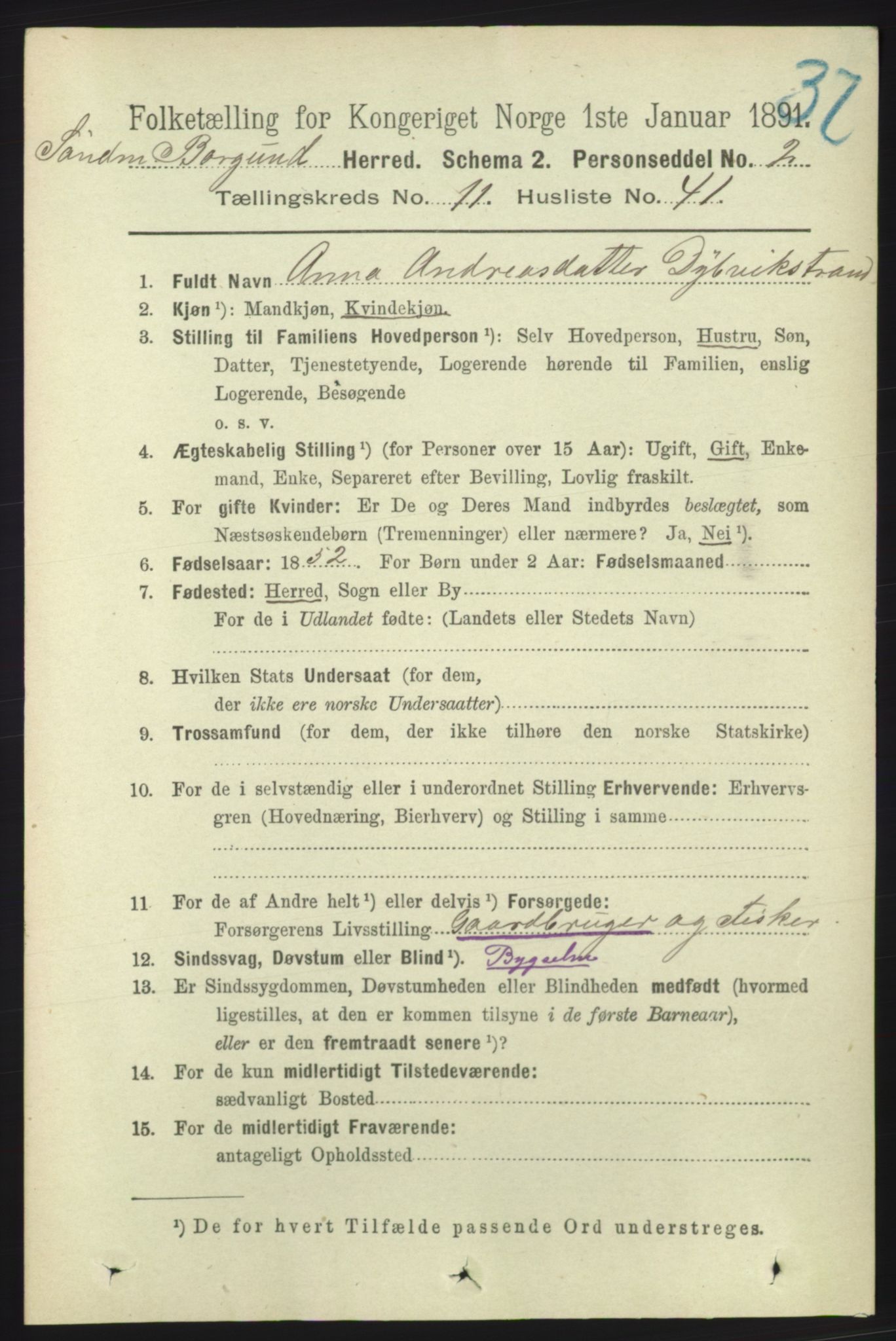 RA, 1891 census for 1531 Borgund, 1891, p. 2998