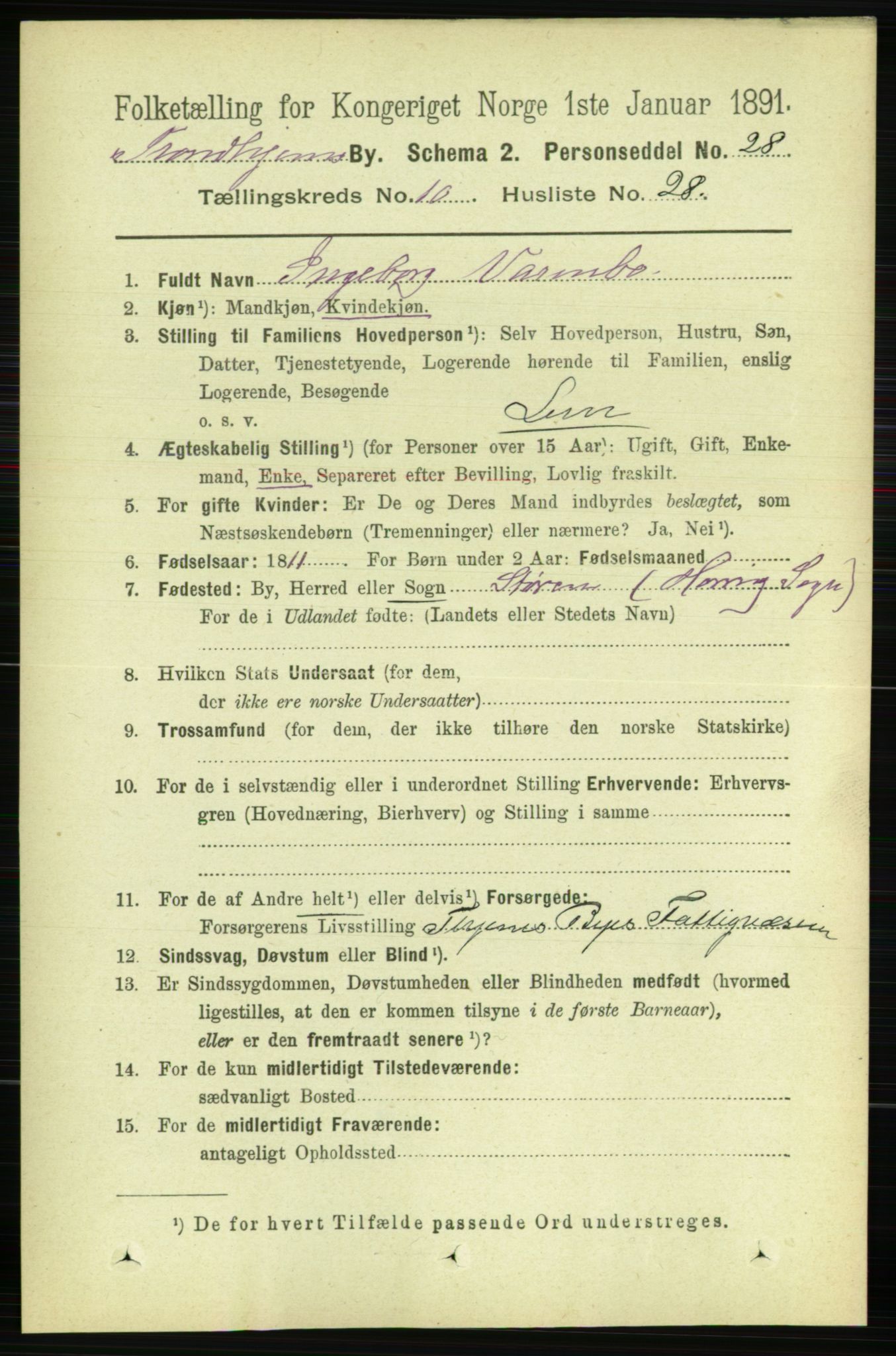 RA, 1891 census for 1601 Trondheim, 1891, p. 9173