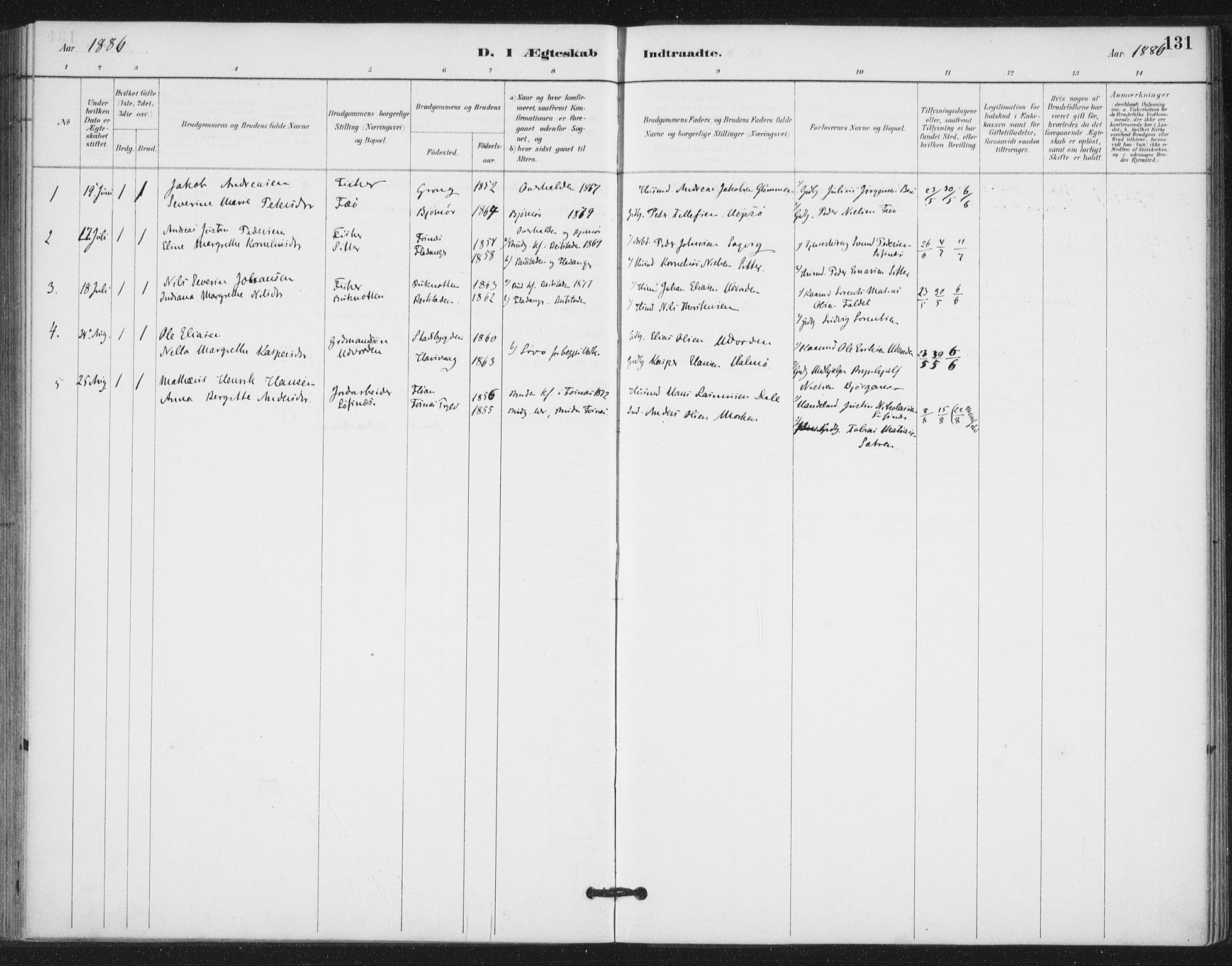 Ministerialprotokoller, klokkerbøker og fødselsregistre - Nord-Trøndelag, SAT/A-1458/772/L0603: Parish register (official) no. 772A01, 1885-1912, p. 131
