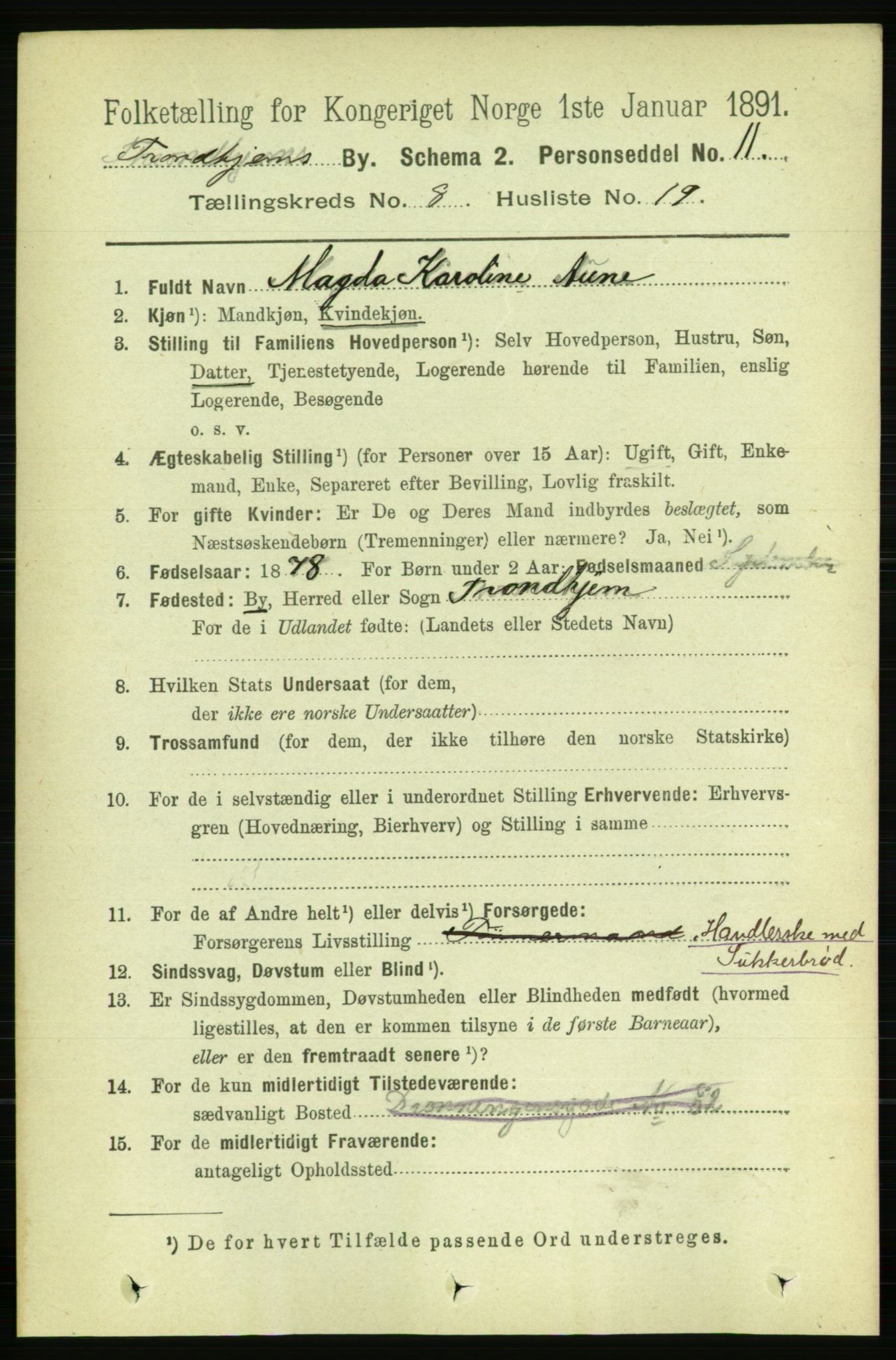 RA, 1891 census for 1601 Trondheim, 1891, p. 7020