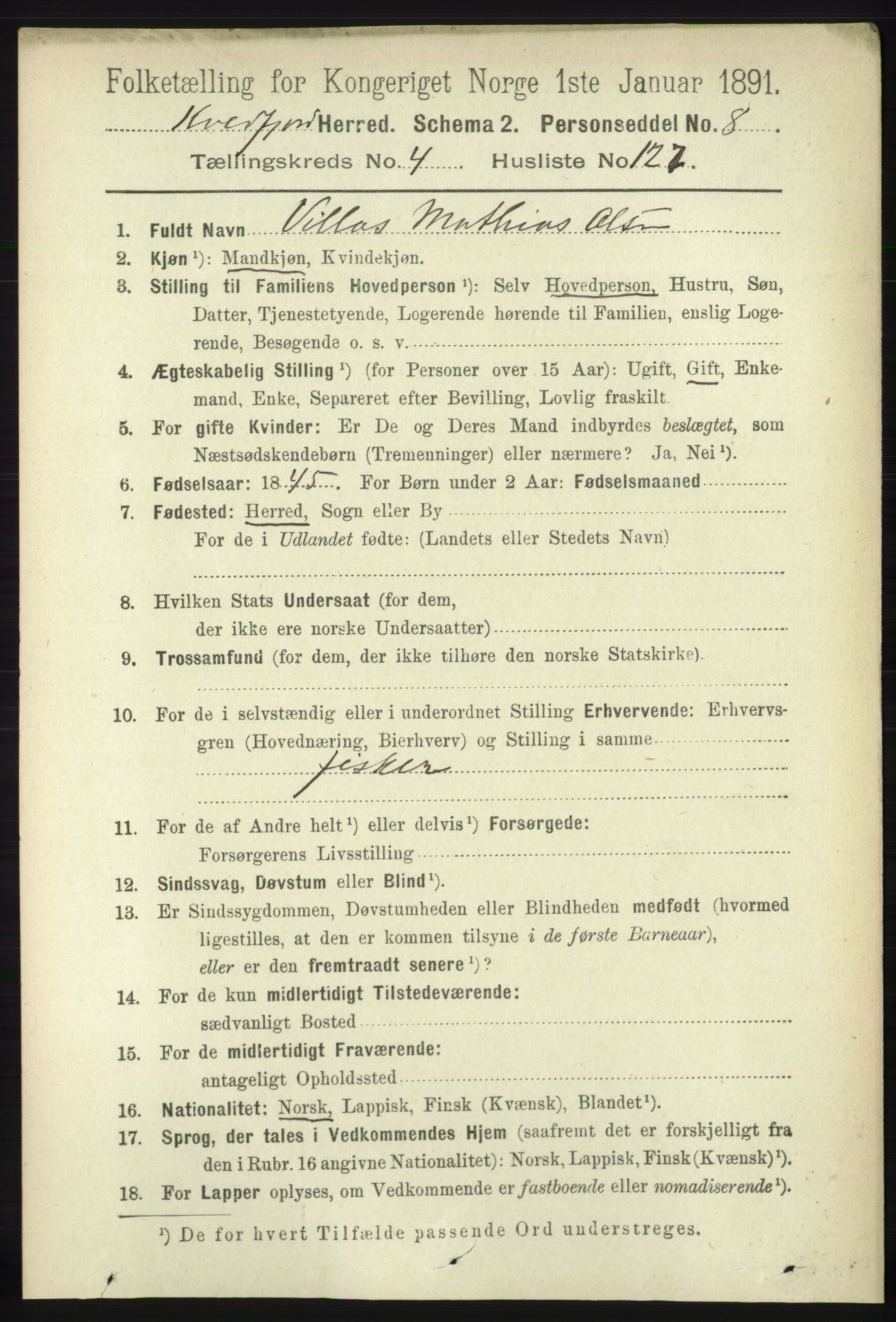 RA, 1891 census for 1911 Kvæfjord, 1891, p. 2701