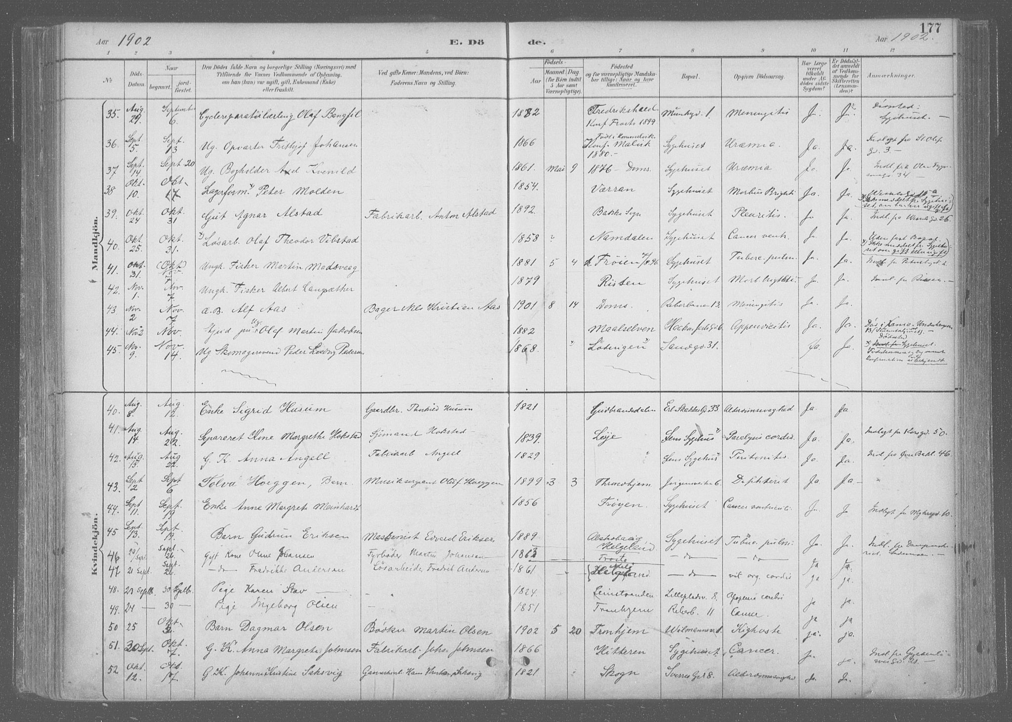 Ministerialprotokoller, klokkerbøker og fødselsregistre - Sør-Trøndelag, SAT/A-1456/601/L0064: Parish register (official) no. 601A31, 1891-1911, p. 177