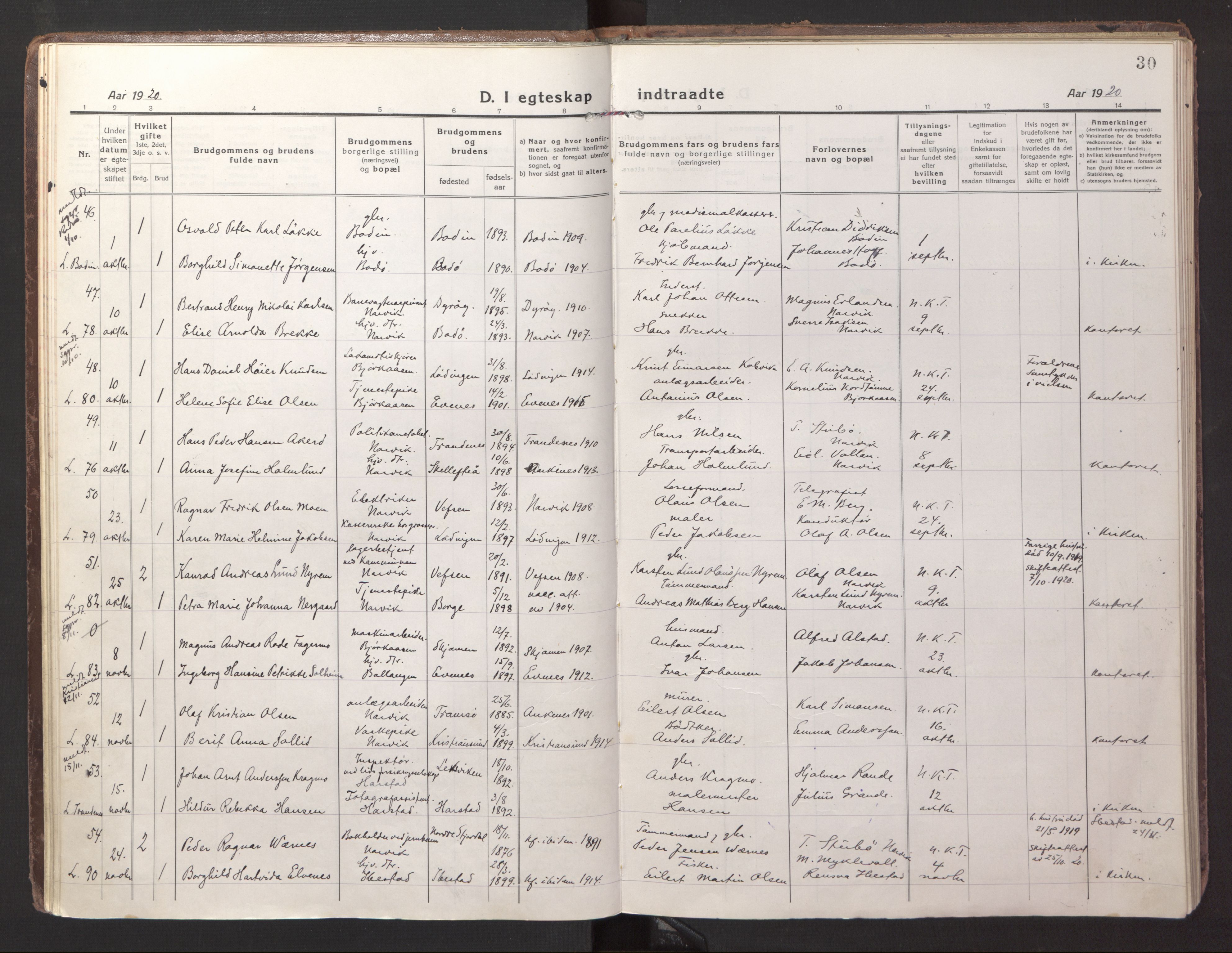 Ministerialprotokoller, klokkerbøker og fødselsregistre - Nordland, AV/SAT-A-1459/871/L1002: Parish register (official) no. 871A18, 1917-1926, p. 30