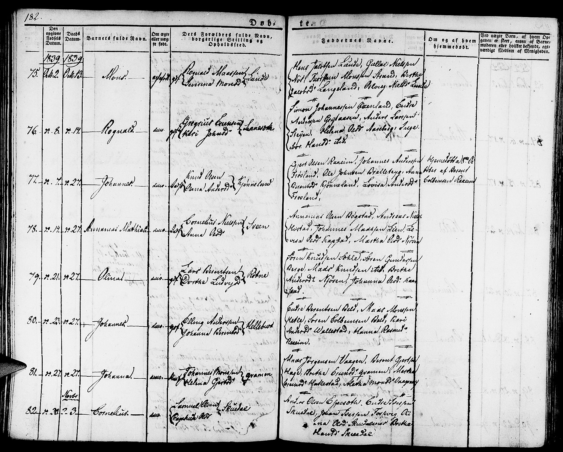 Gaular sokneprestembete, AV/SAB-A-80001/H/Haa: Parish register (official) no. A 3, 1821-1840, p. 182