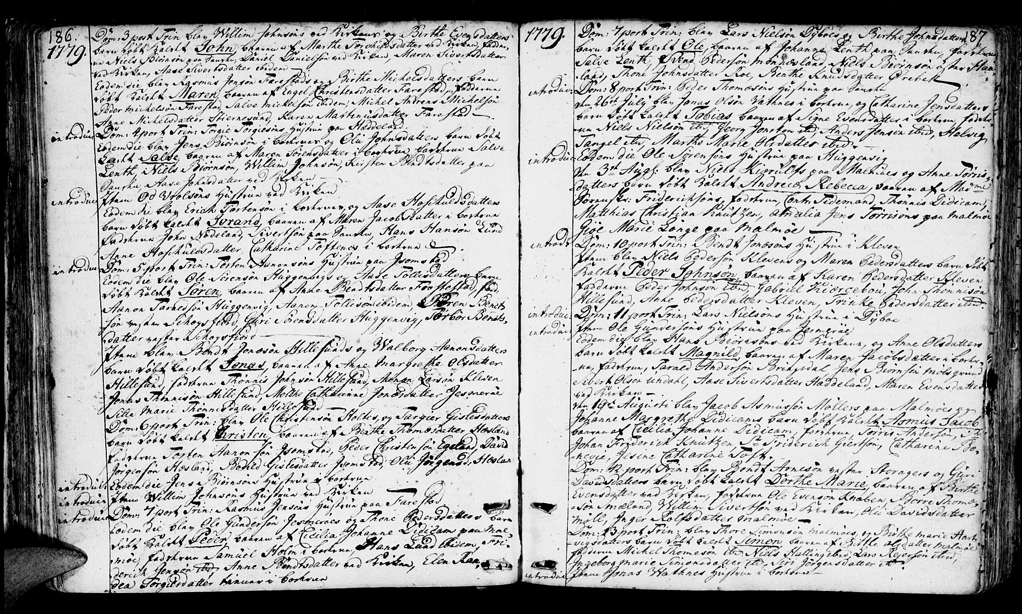 Mandal sokneprestkontor, SAK/1111-0030/F/Fa/Faa/L0003: Parish register (official) no. A 3, 1748-1794, p. 186-187