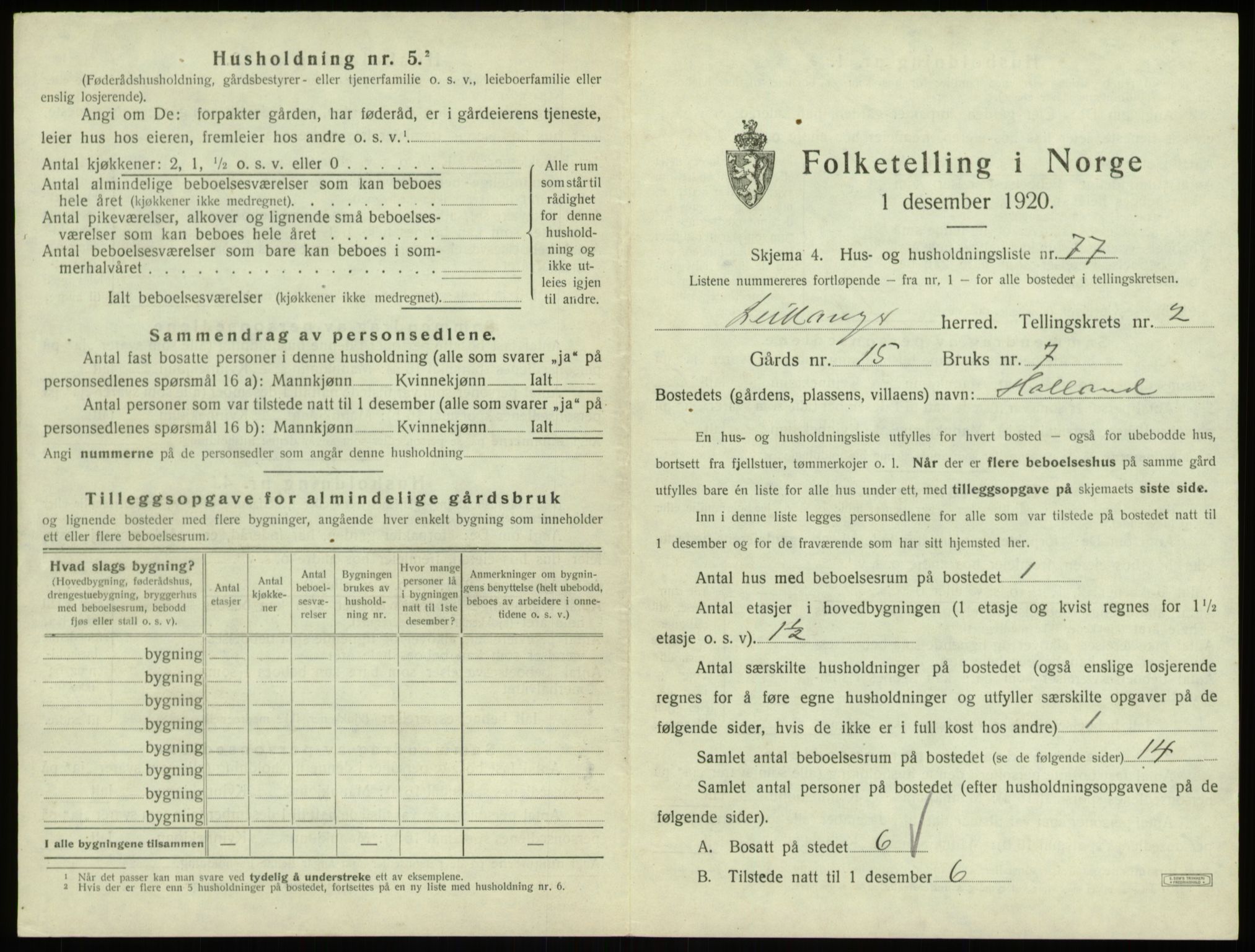 SAB, 1920 census for Leikanger, 1920, p. 273