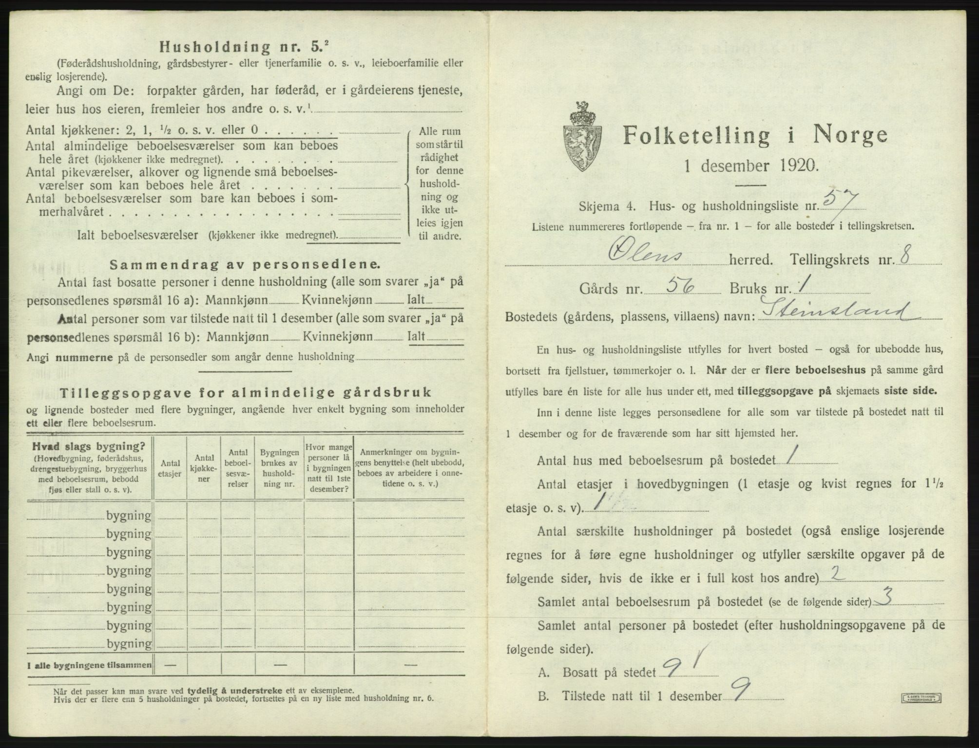 SAB, 1920 census for Ølen, 1920, p. 660