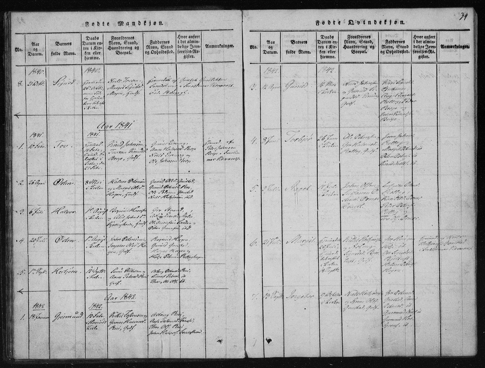 Tinn kirkebøker, SAKO/A-308/F/Fb/L0001: Parish register (official) no. II 1, 1815-1843, p. 34