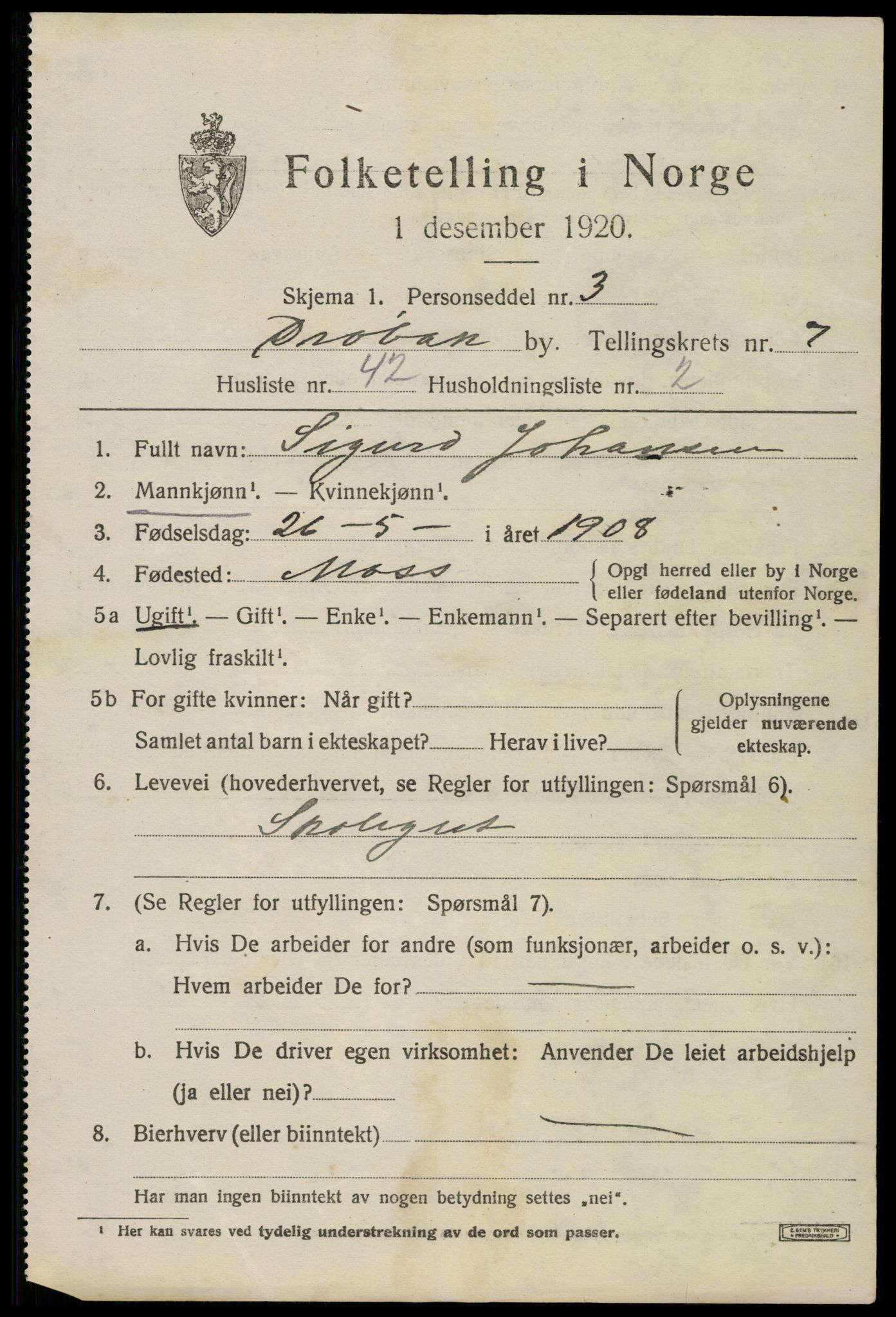 SAO, 1920 census for Drøbak, 1920, p. 6029