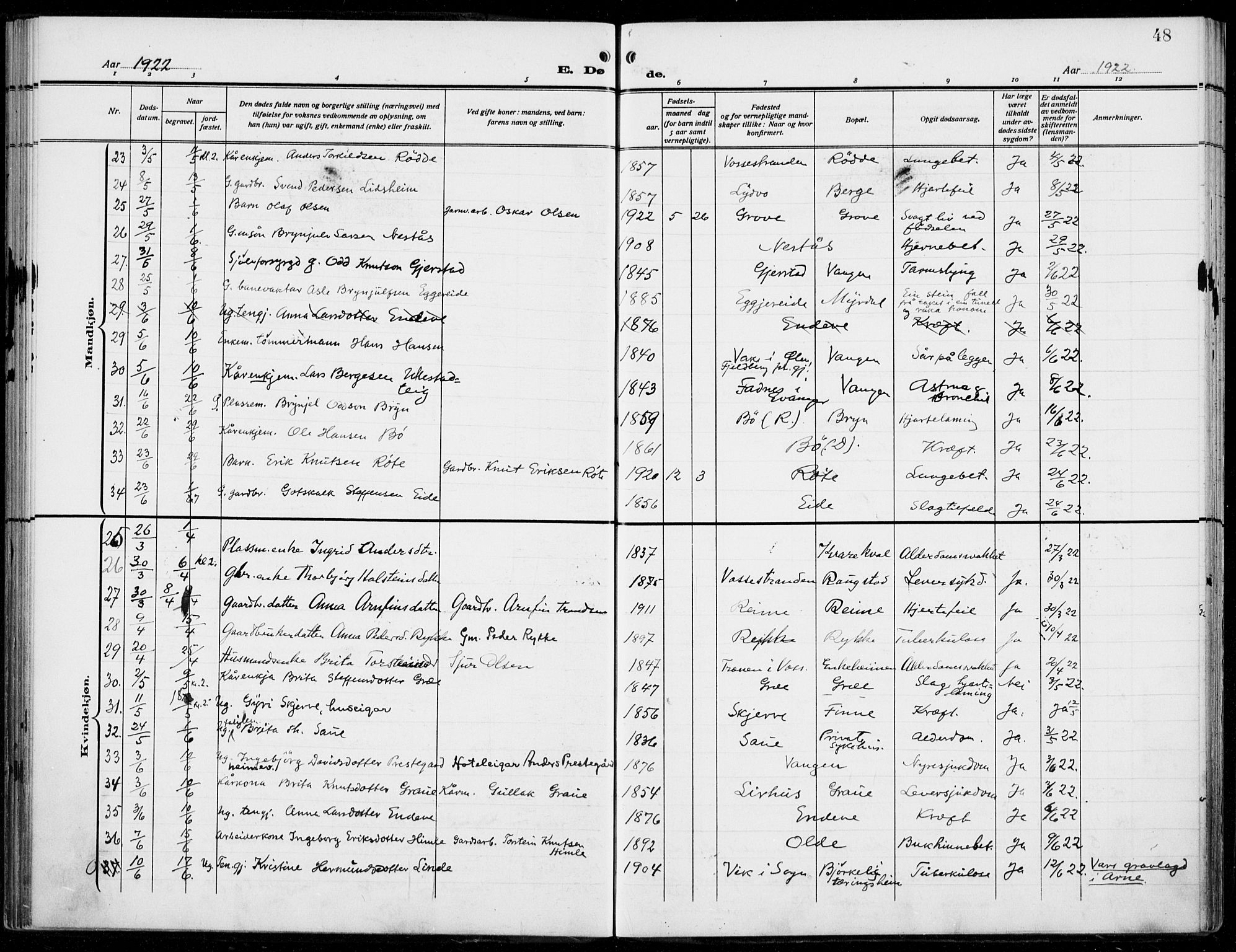 Voss sokneprestembete, AV/SAB-A-79001/H/Haa: Parish register (official) no. D  2, 1910-1932, p. 48