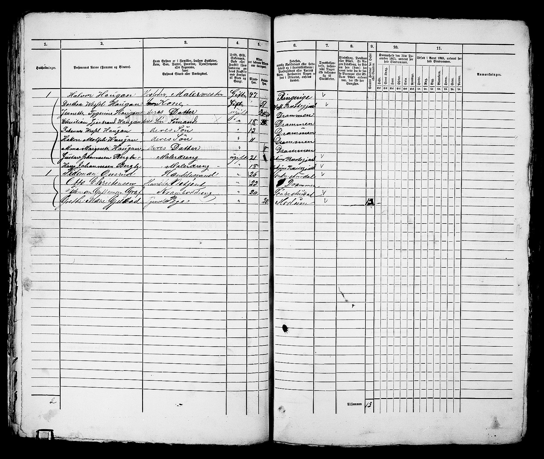 RA, 1865 census for Bragernes in Drammen, 1865, p. 750