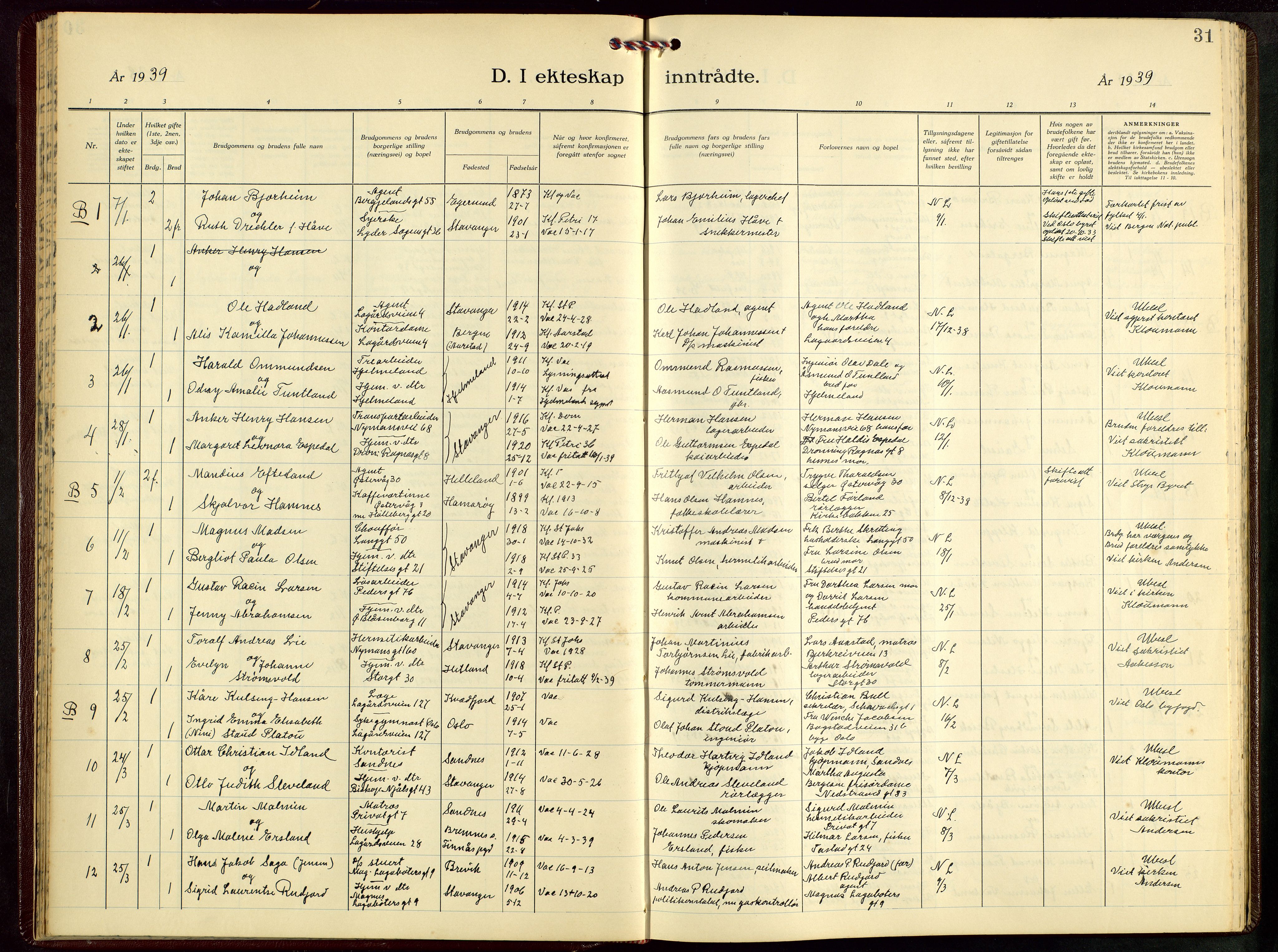St. Petri sokneprestkontor, SAST/A-101813/001/30/30BB/L0012: Parish register (copy) no. B 12, 1936-1951, p. 31