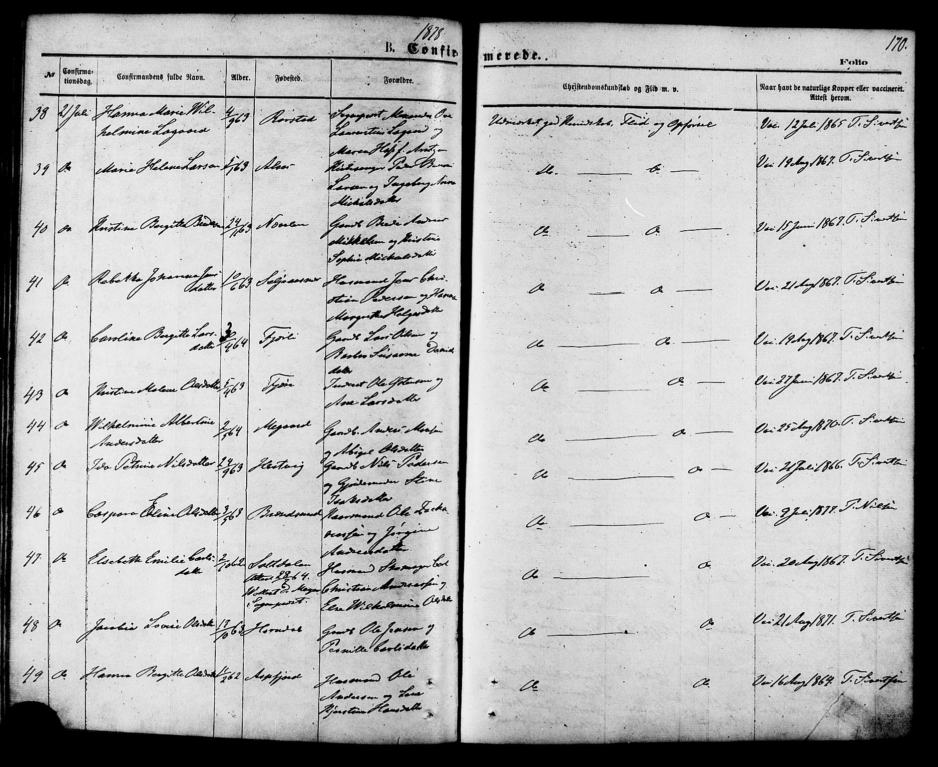 Ministerialprotokoller, klokkerbøker og fødselsregistre - Nordland, SAT/A-1459/853/L0771: Parish register (official) no. 853A10, 1870-1881, p. 170