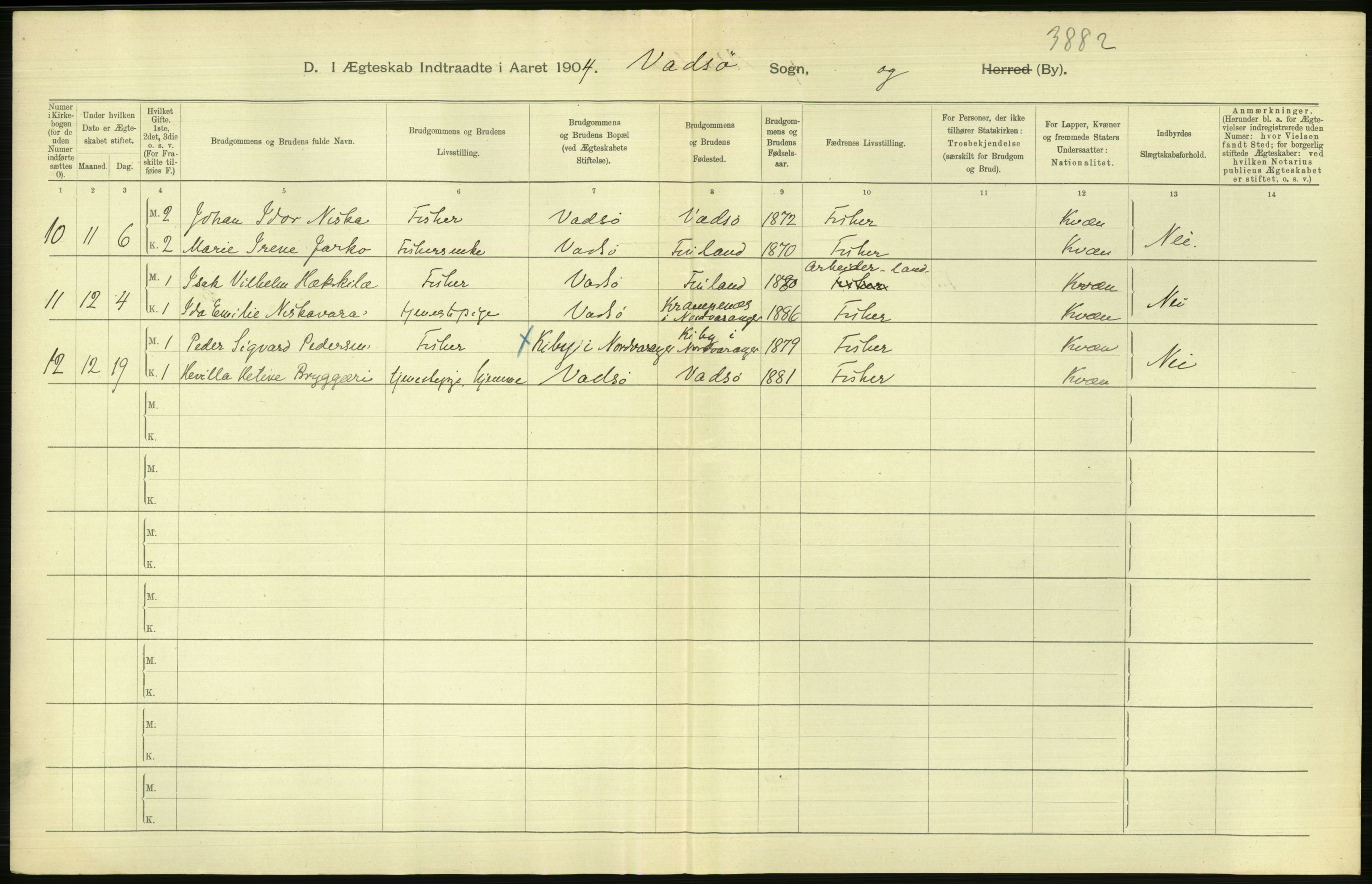 Statistisk sentralbyrå, Sosiodemografiske emner, Befolkning, AV/RA-S-2228/D/Df/Dfa/Dfab/L0023: Finnmarkens amt: Fødte, gifte, døde, 1904, p. 214