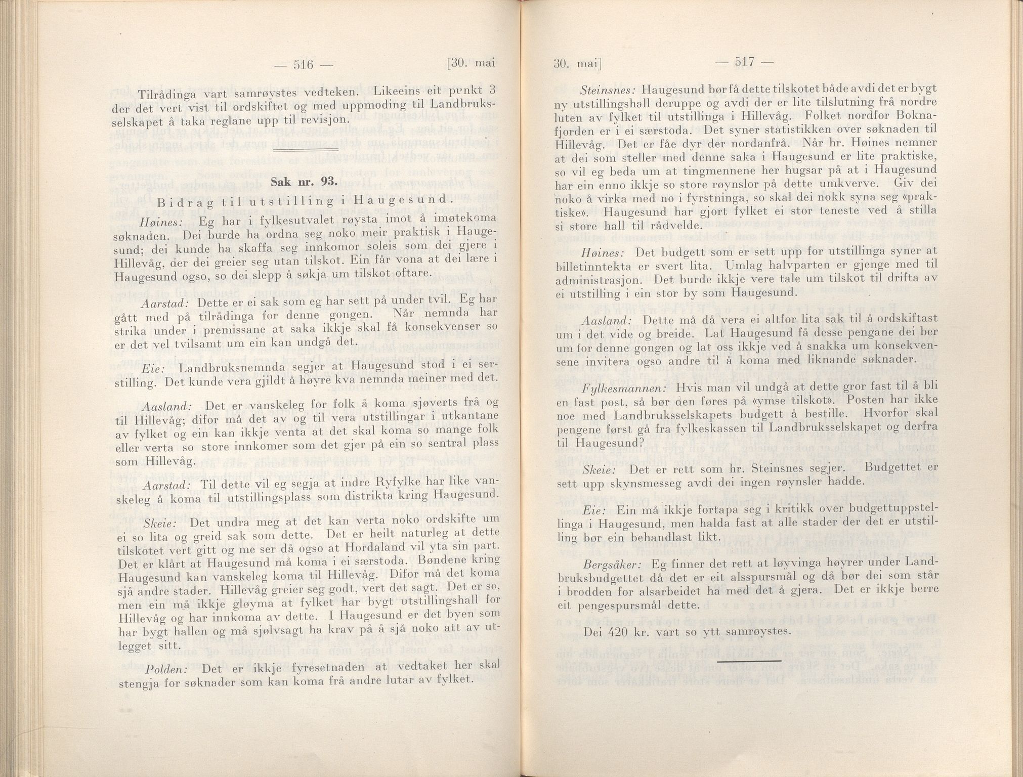 Rogaland fylkeskommune - Fylkesrådmannen , IKAR/A-900/A/Aa/Aaa/L0057: Møtebok , 1938, p. 516-517