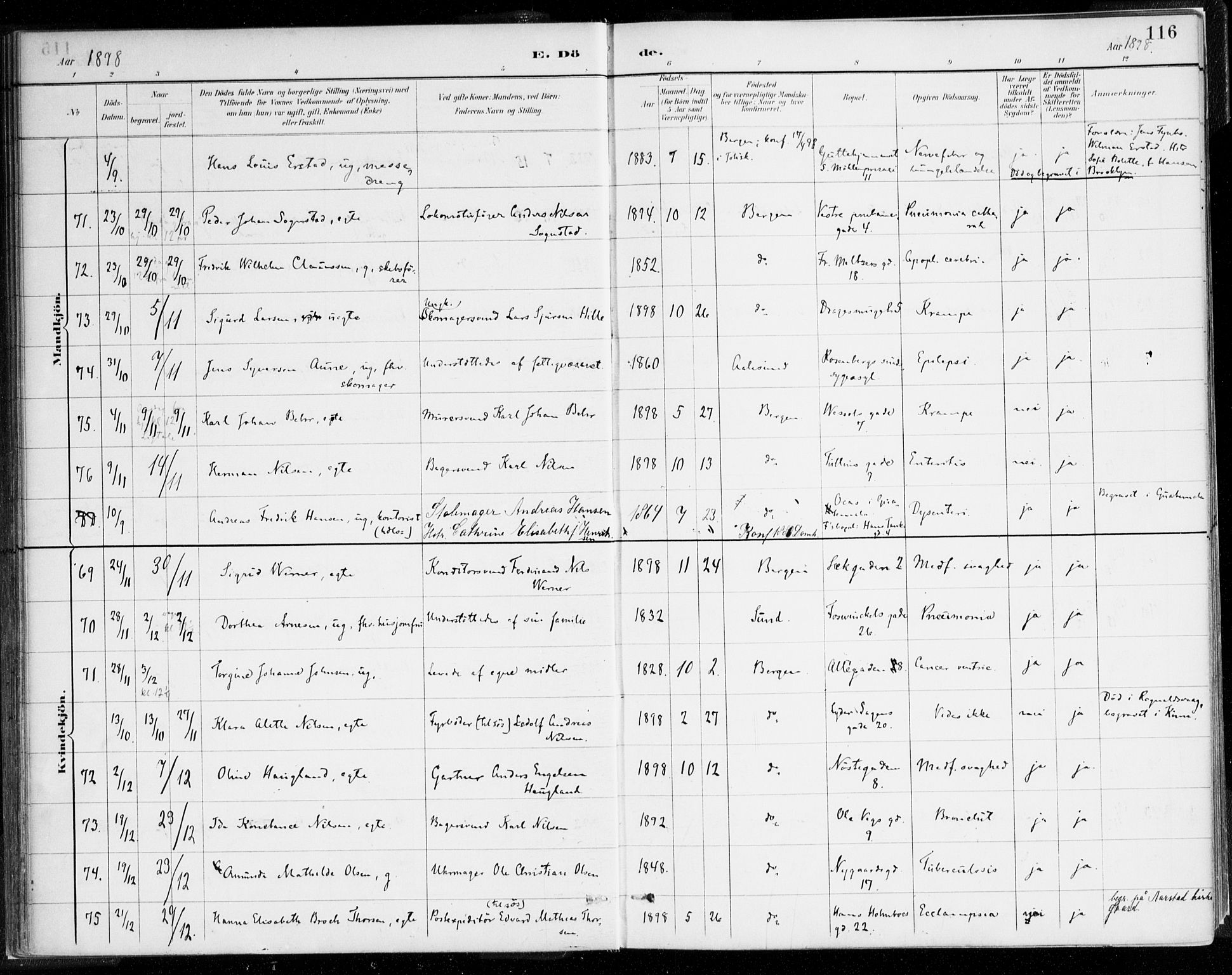 Johanneskirken sokneprestembete, AV/SAB-A-76001/H/Haa/L0019: Parish register (official) no. E 1, 1885-1915, p. 116