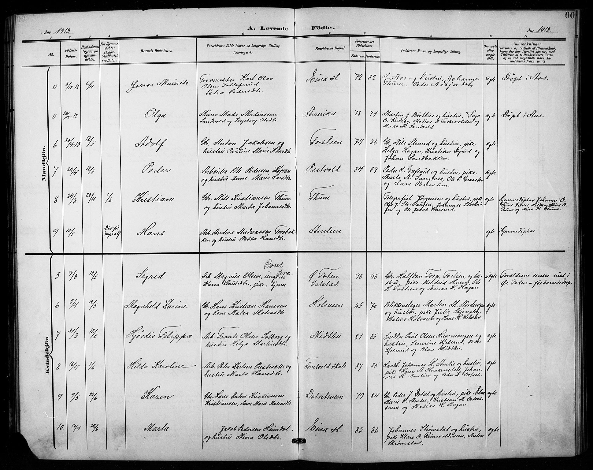 Vestre Toten prestekontor, SAH/PREST-108/H/Ha/Hab/L0016: Parish register (copy) no. 16, 1901-1915, p. 60