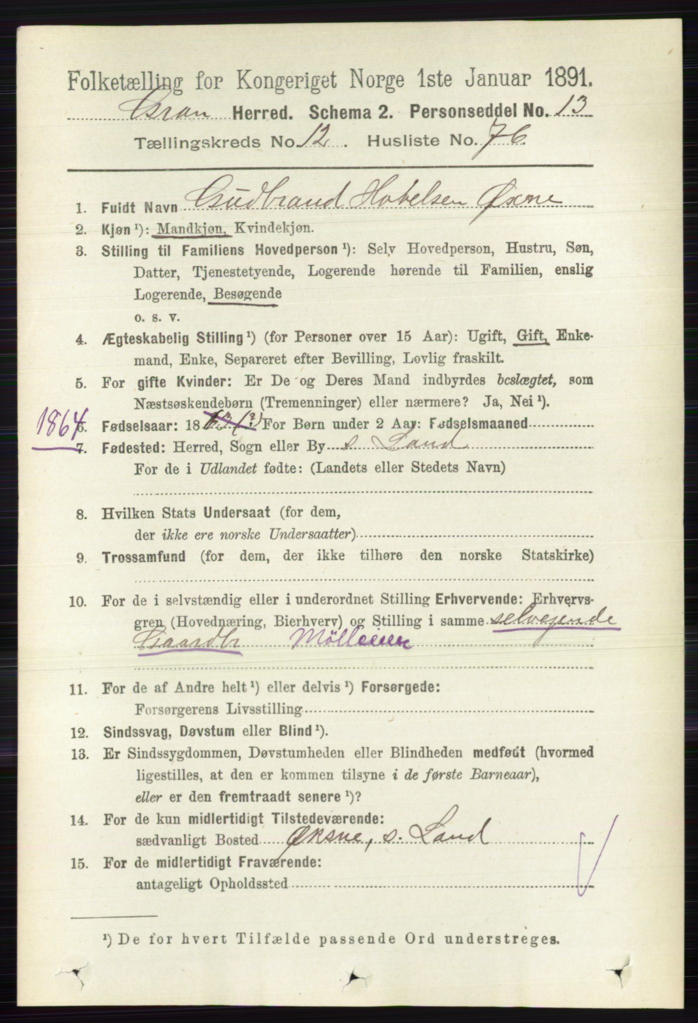RA, 1891 census for 0534 Gran, 1891, p. 6643