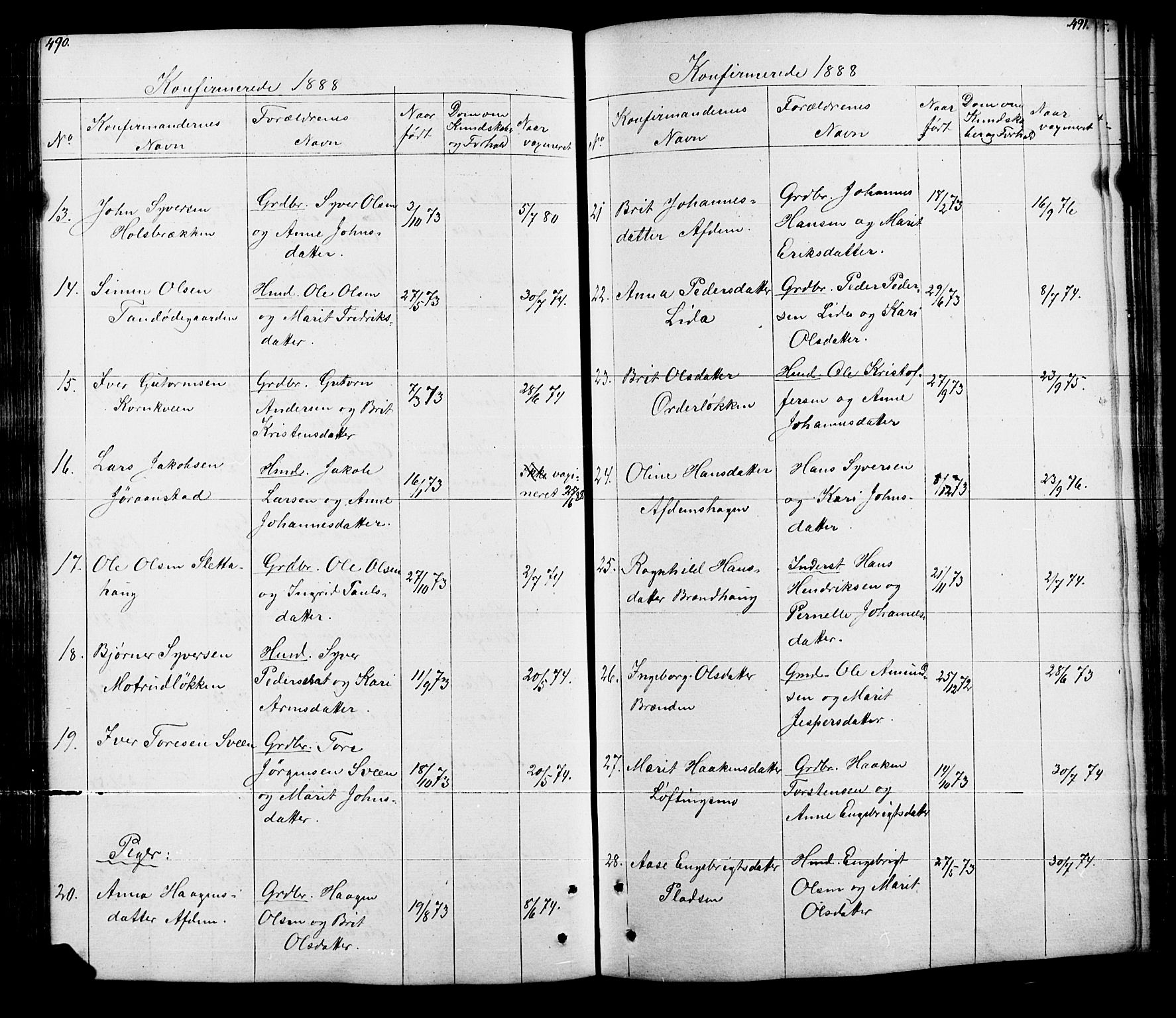 Lesja prestekontor, SAH/PREST-068/H/Ha/Hab/L0005: Parish register (copy) no. 5, 1850-1894, p. 490-491