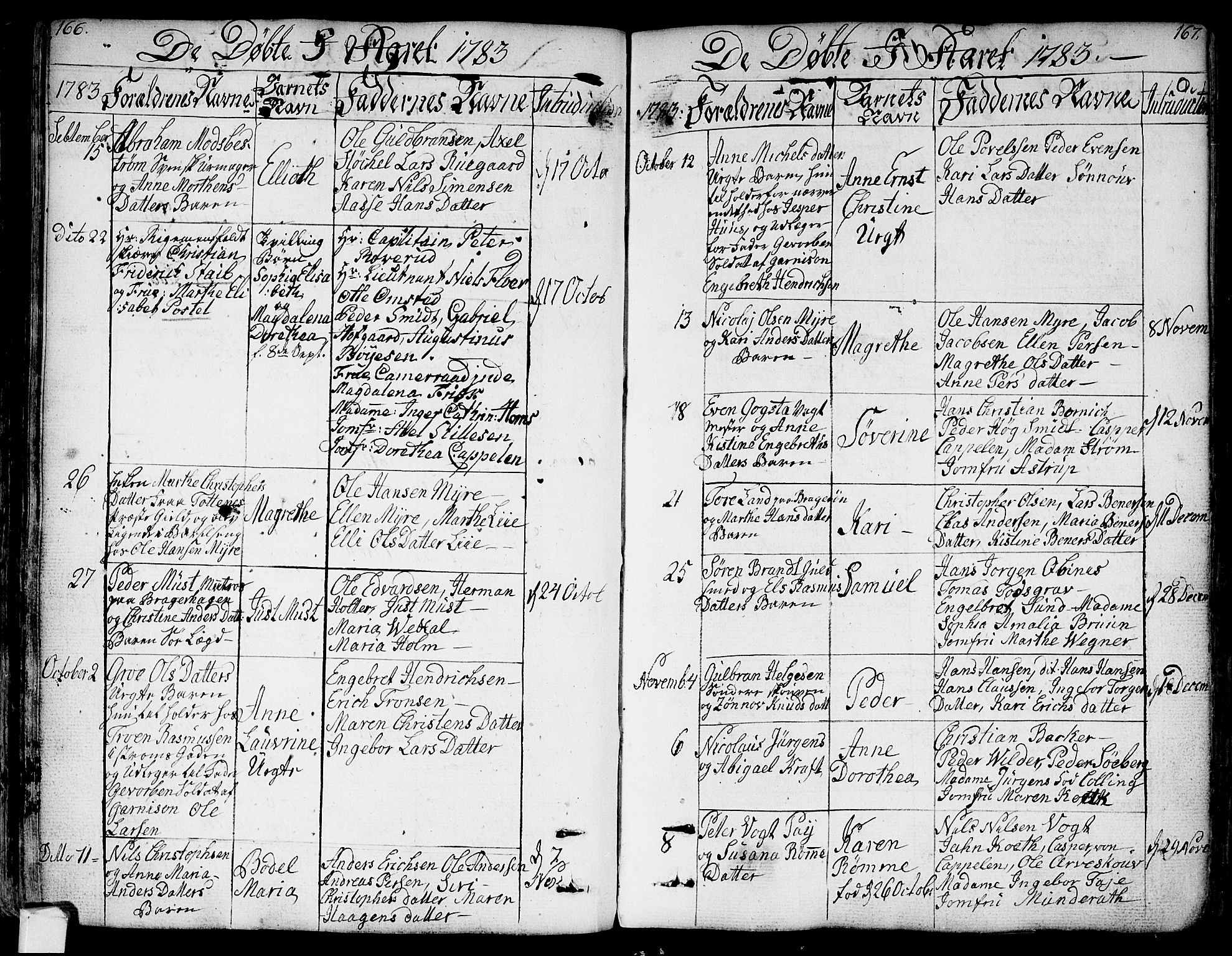 Bragernes kirkebøker, AV/SAKO-A-6/F/Fa/L0006a: Parish register (official) no. I 6, 1782-1814, p. 166-167