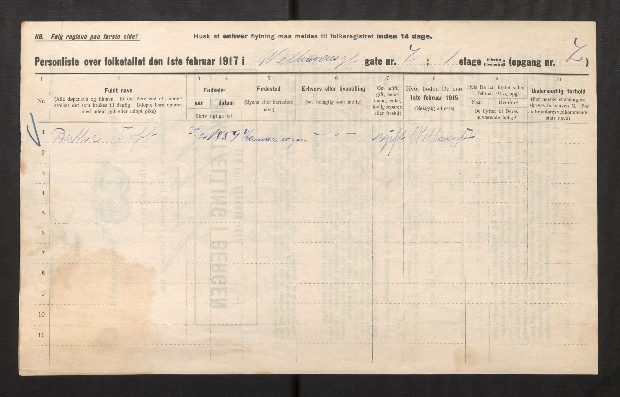 SAB, Municipal Census 1917 for Bergen, 1917, p. 44759