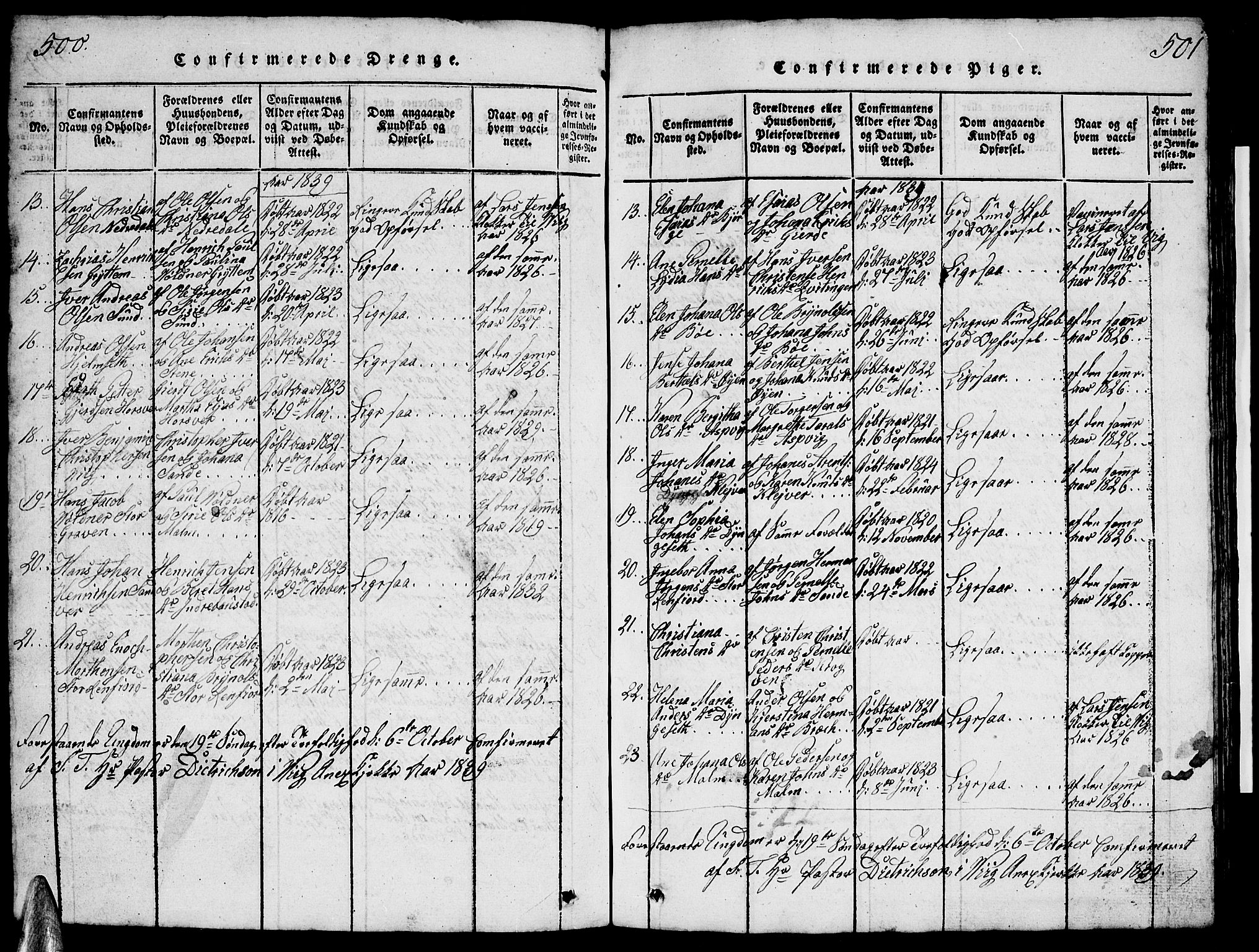 Ministerialprotokoller, klokkerbøker og fødselsregistre - Nordland, AV/SAT-A-1459/812/L0186: Parish register (copy) no. 812C04, 1820-1849, p. 500-501