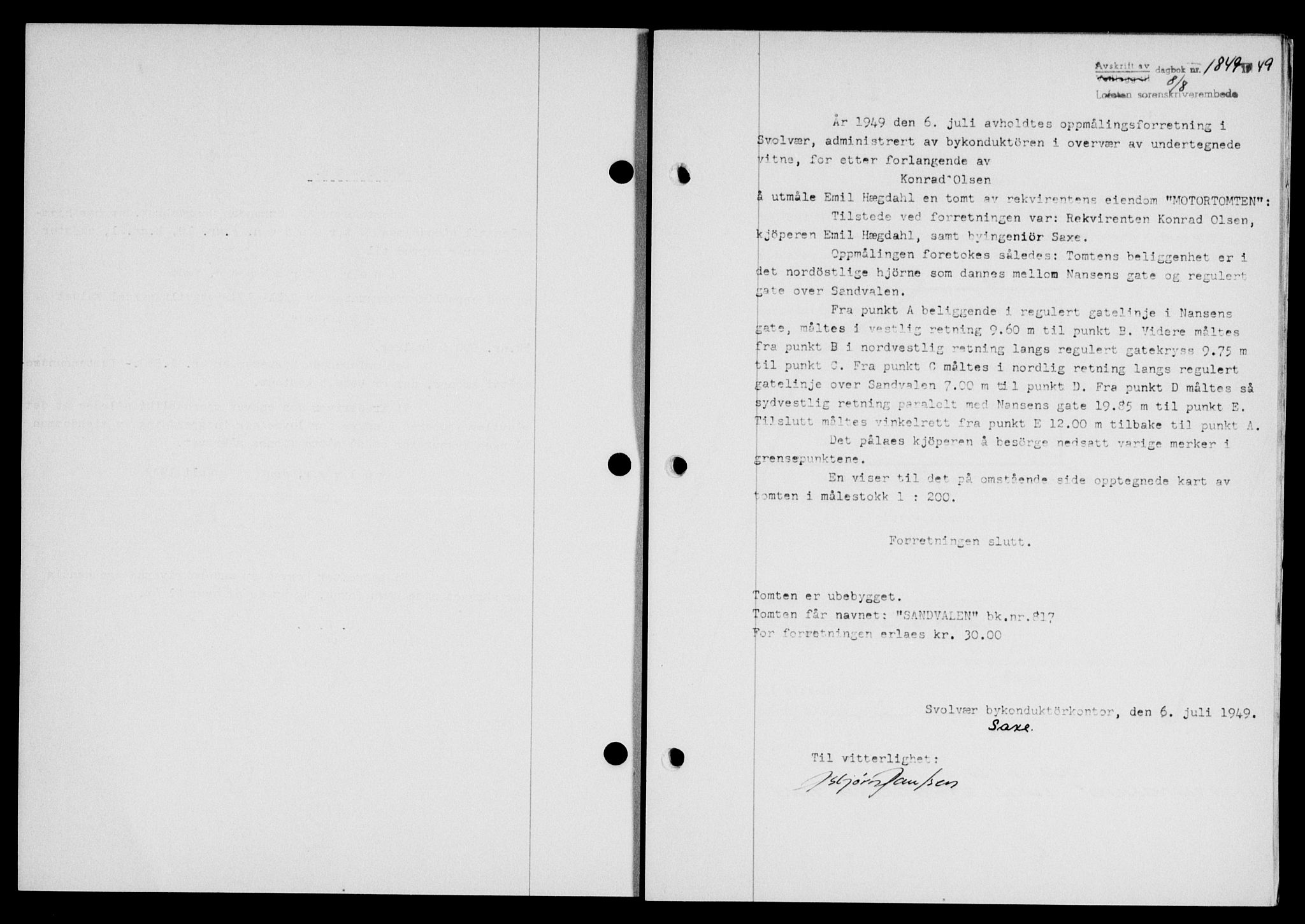 Lofoten sorenskriveri, SAT/A-0017/1/2/2C/L0021a: Mortgage book no. 21a, 1949-1949, Diary no: : 1849/1949