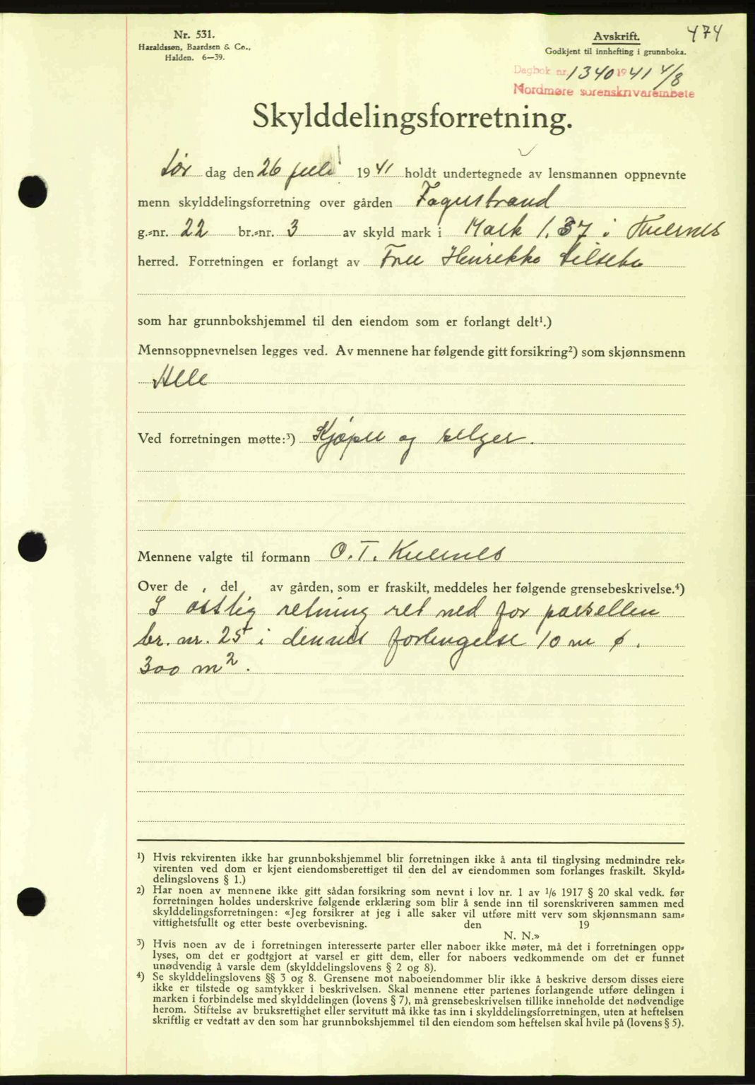 Nordmøre sorenskriveri, SAT/A-4132/1/2/2Ca: Mortgage book no. A90, 1941-1941, Diary no: : 1340/1941