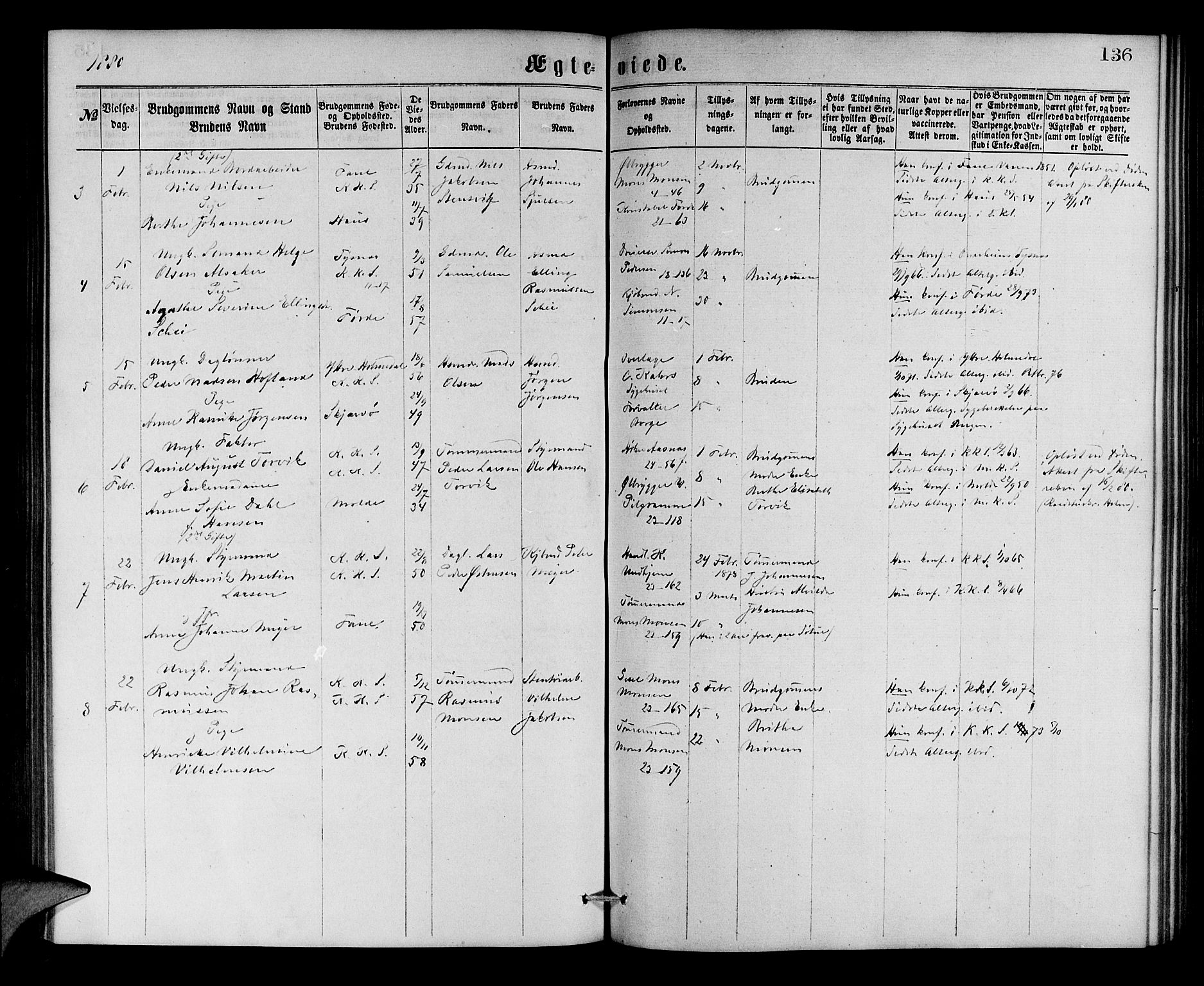 Korskirken sokneprestembete, SAB/A-76101/H/Hab: Parish register (copy) no. D 2, 1867-1886, p. 136