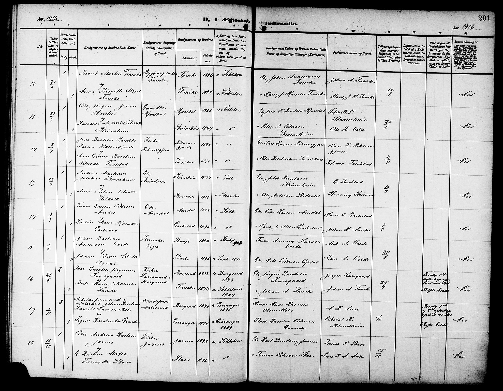 Ministerialprotokoller, klokkerbøker og fødselsregistre - Møre og Romsdal, SAT/A-1454/523/L0341: Parish register (copy) no. 523C04, 1903-1916, p. 201