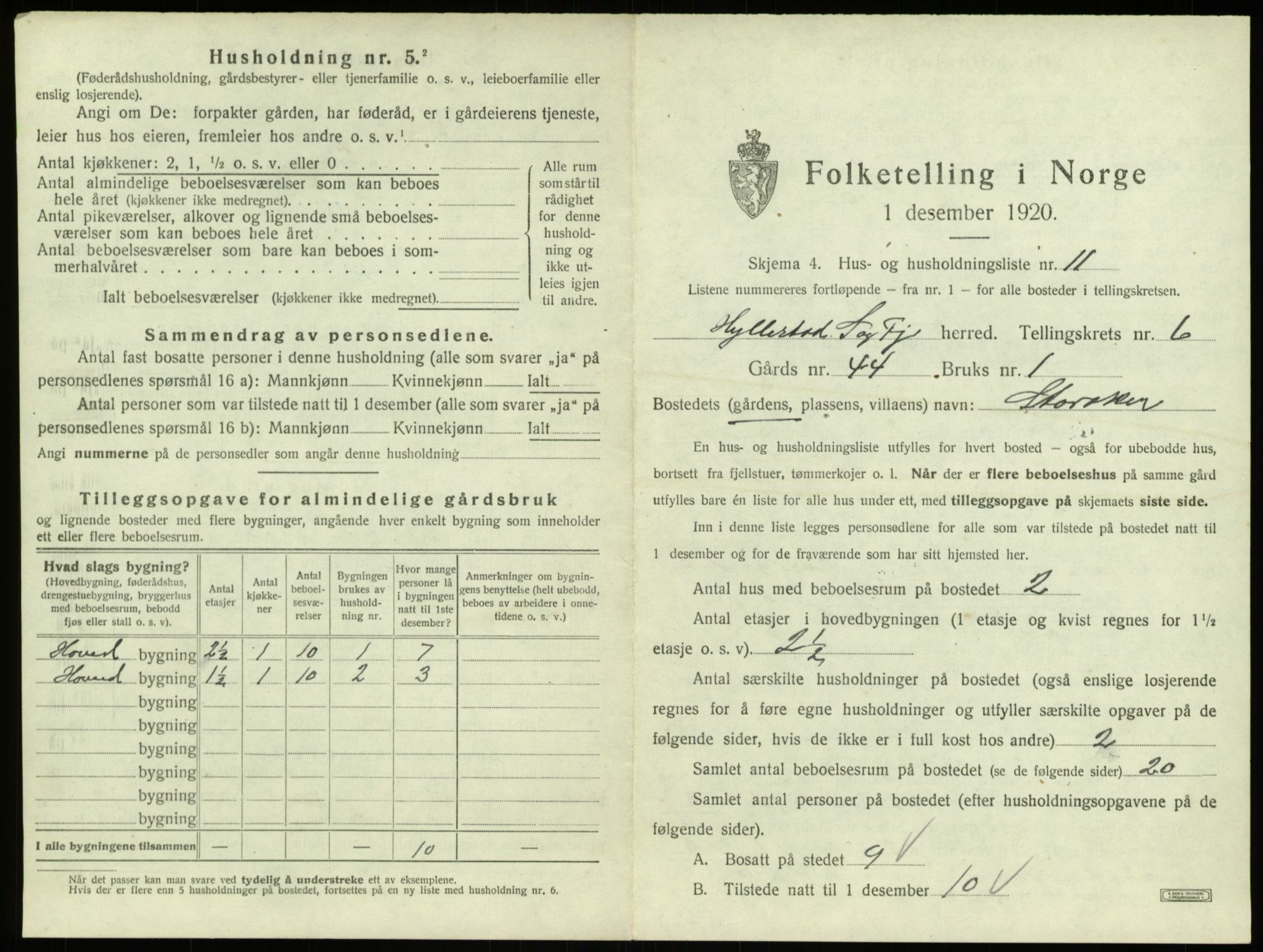 SAB, 1920 census for Hyllestad, 1920, p. 382