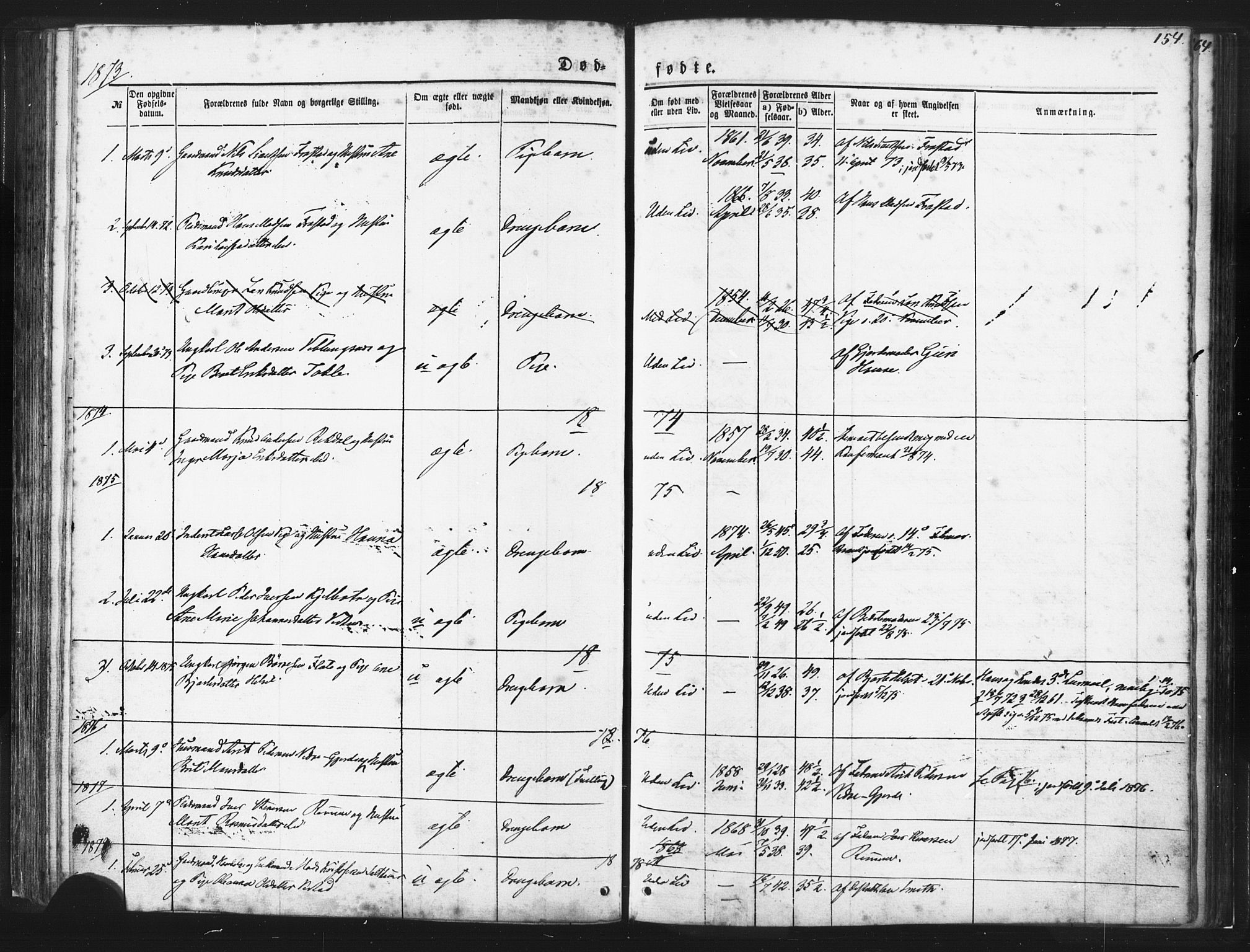 Ministerialprotokoller, klokkerbøker og fødselsregistre - Møre og Romsdal, SAT/A-1454/539/L0530: Parish register (official) no. 539A03, 1872-1886, p. 154