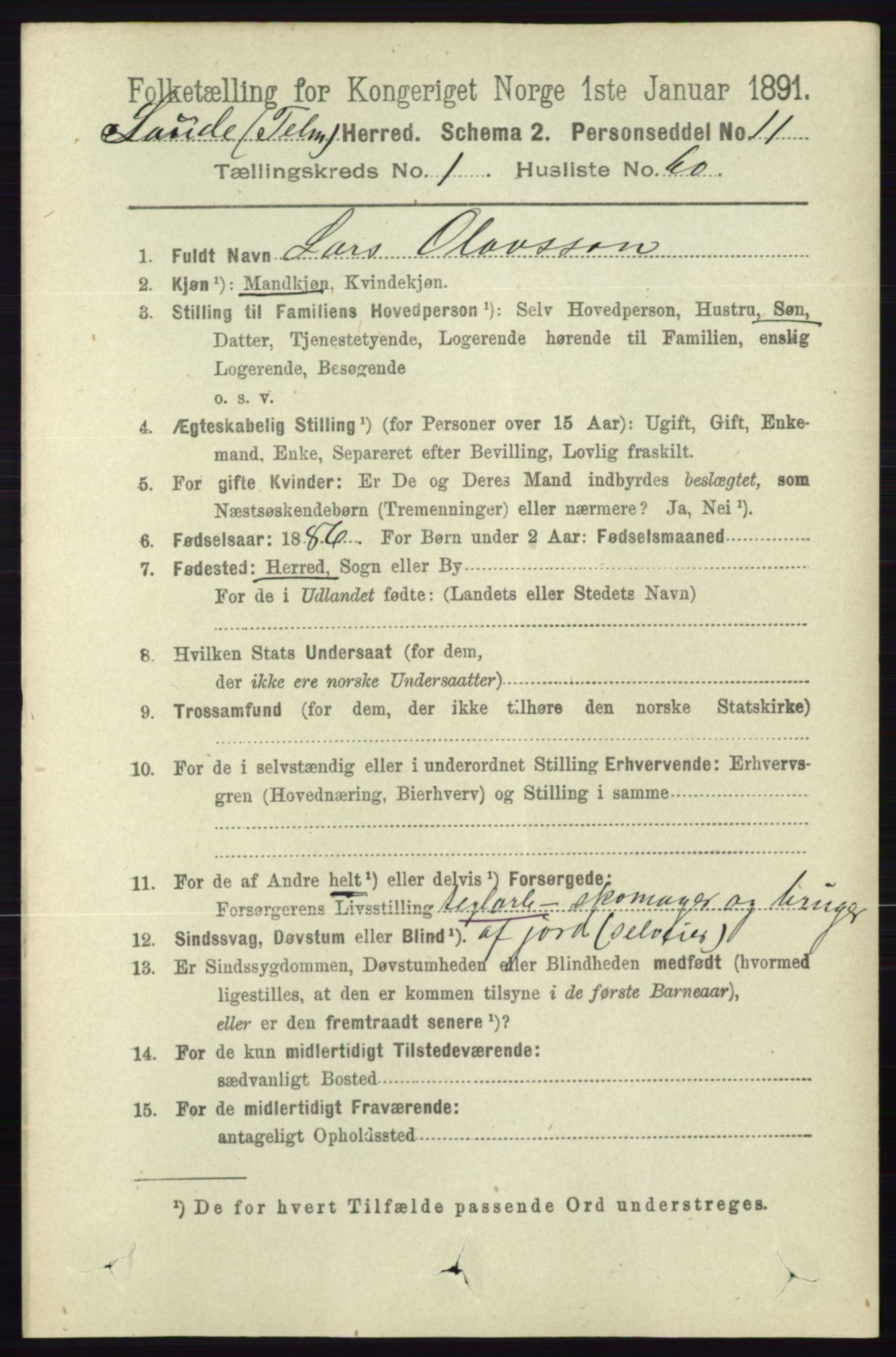 RA, 1891 census for 0822 Sauherad, 1891, p. 383