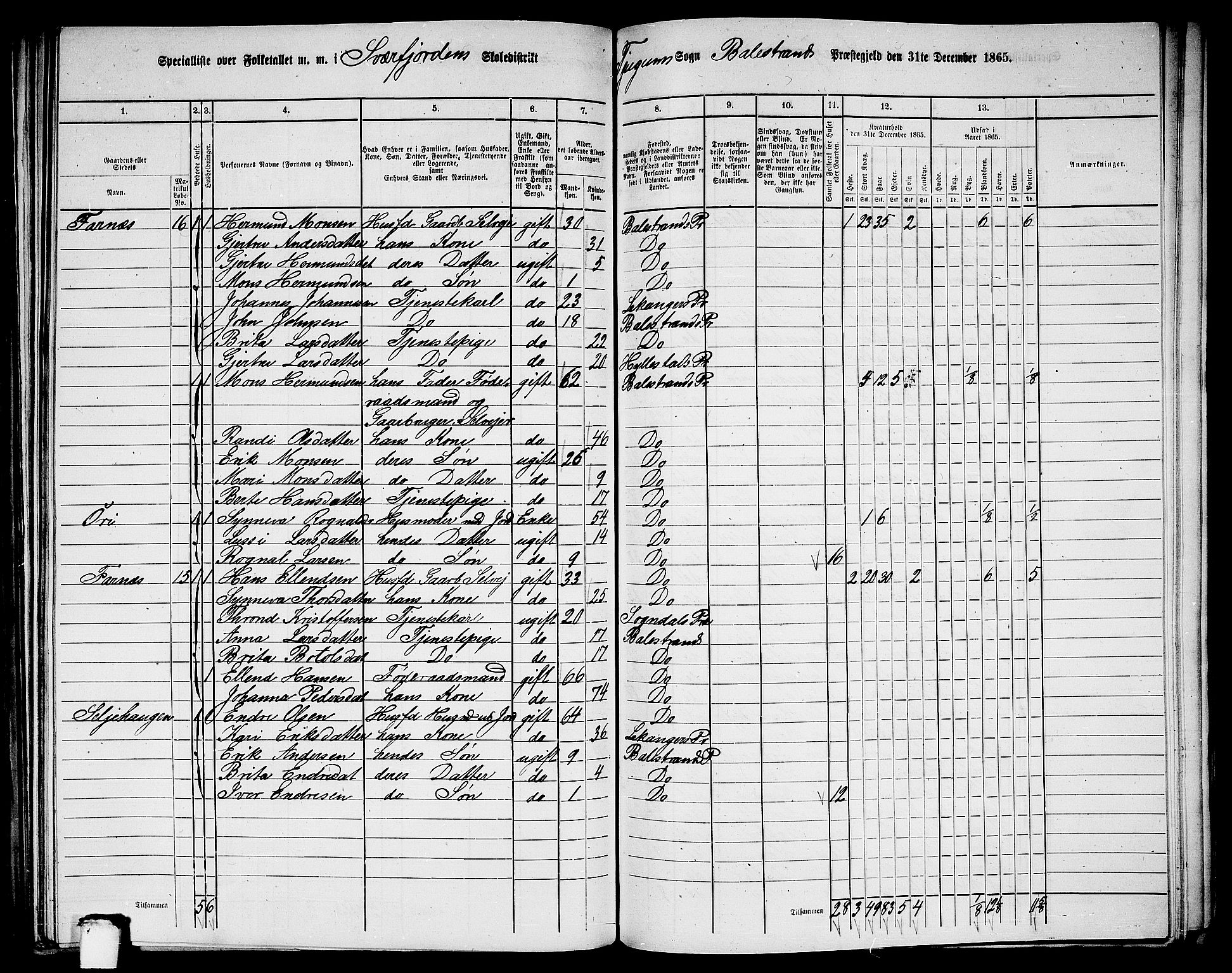 RA, 1865 census for Balestrand, 1865, p. 33