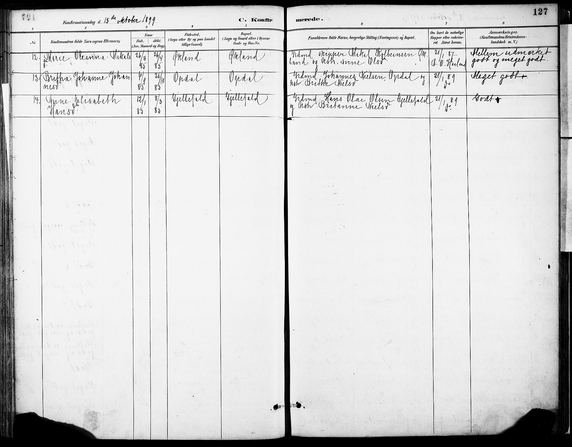 Tysnes sokneprestembete, AV/SAB-A-78601/H/Haa: Parish register (official) no. D 1, 1887-1904, p. 127