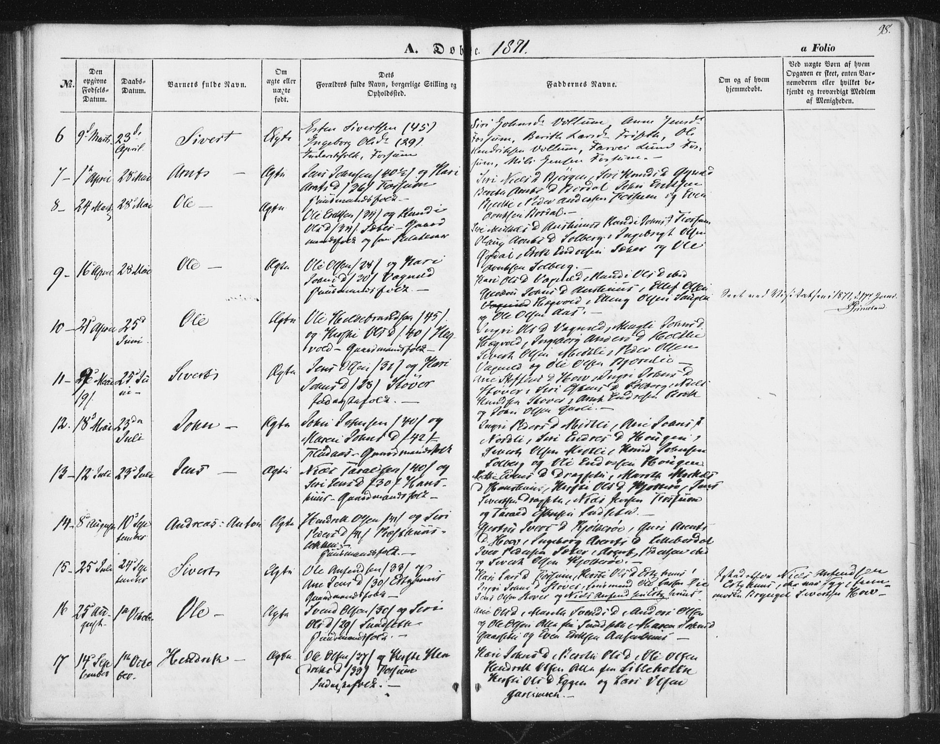 Ministerialprotokoller, klokkerbøker og fødselsregistre - Sør-Trøndelag, SAT/A-1456/689/L1038: Parish register (official) no. 689A03, 1848-1872, p. 98