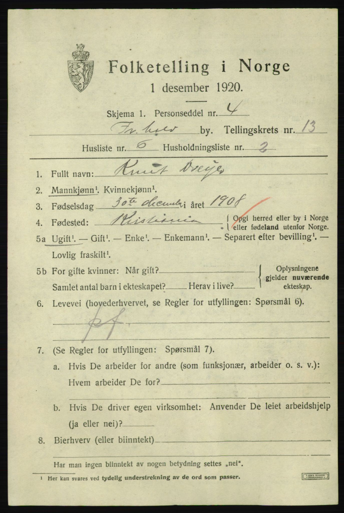 SAO, 1920 census for Fredrikshald, 1920, p. 20745